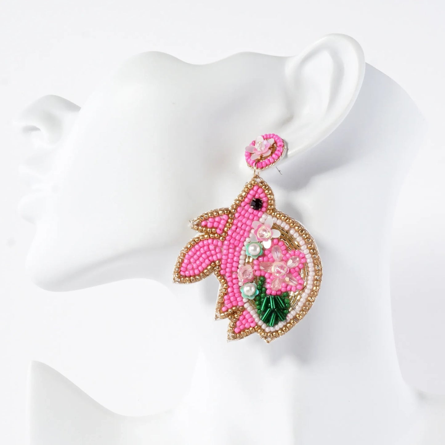 Glass-Beaded Turtle Drop Sea-Life Statement Earrings