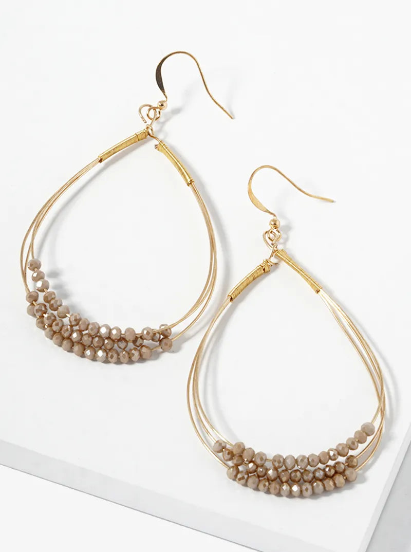 Glass Beaded Wire Wrapped 3 Teardrops Dangle Drop Earrings