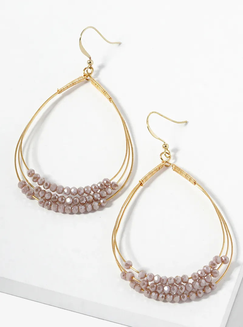 Glass Beaded Wire Wrapped 3 Teardrops Dangle Drop Earrings