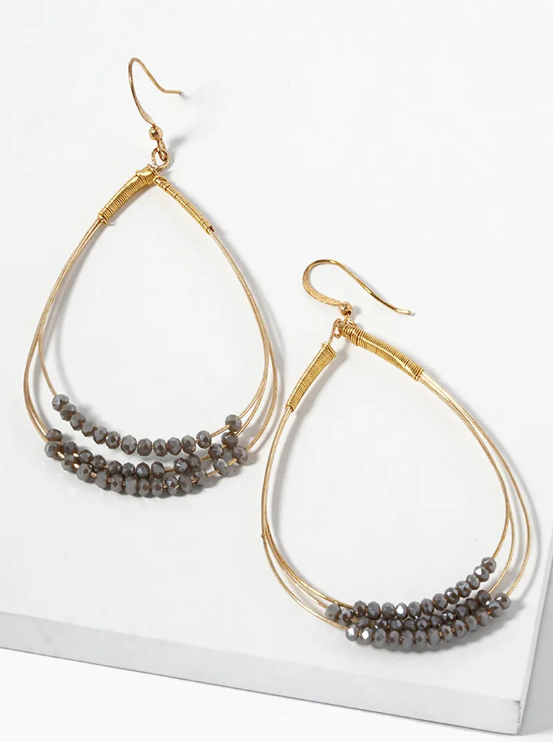 Glass Beaded Wire Wrapped 3 Teardrops Dangle Drop Earrings