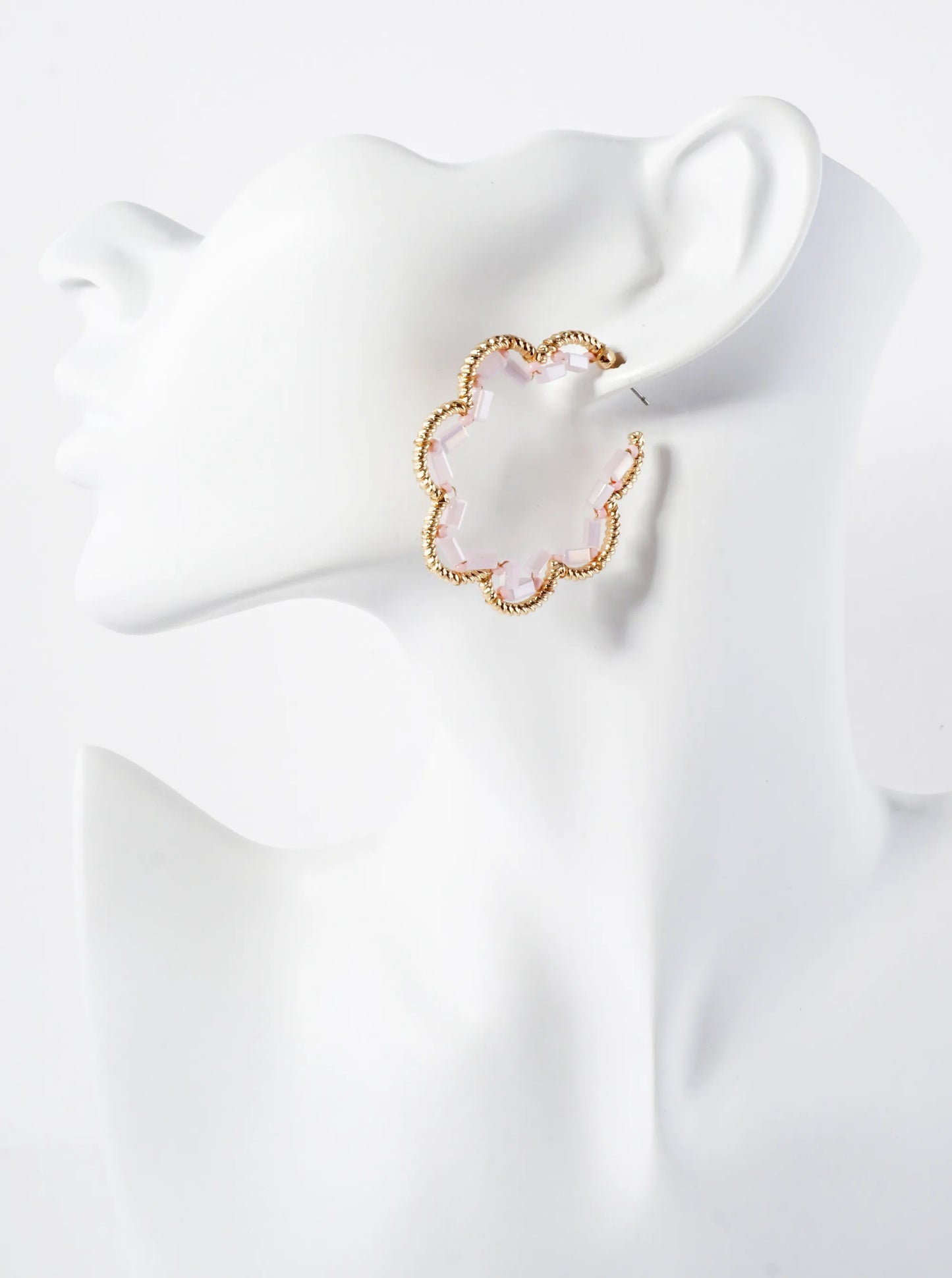 Glass-Beads Thread-Wrapped 45mm Floral Open Hoop Earrings