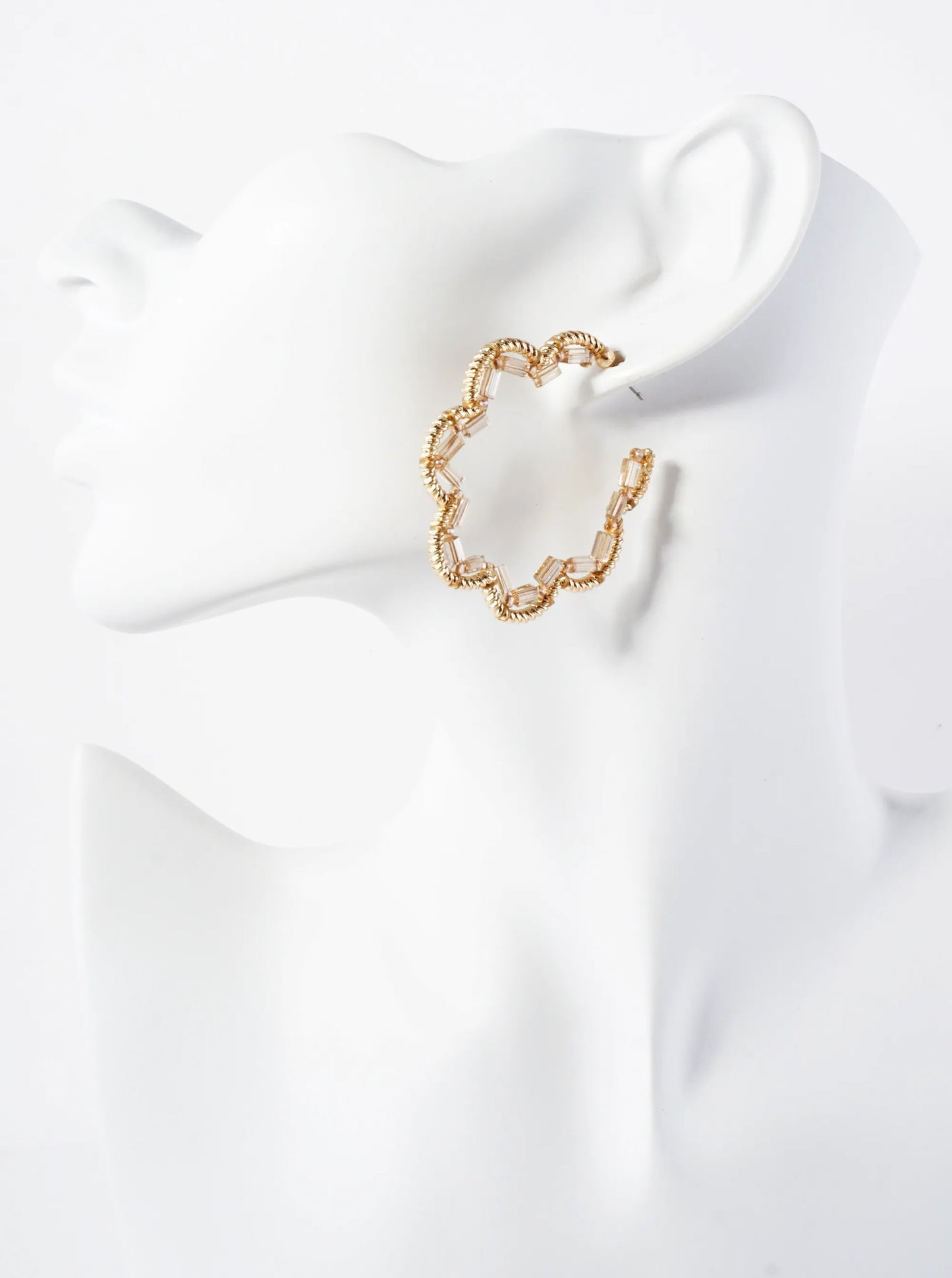 Glass-Beads Thread-Wrapped 45mm Floral Open Hoop Earrings
