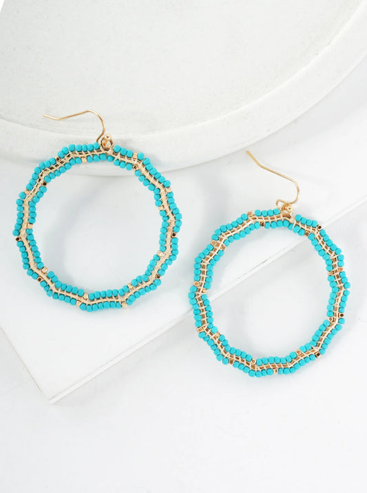 Glass-Beads Thread-Wrapped Circle Drop Dangle Earrings