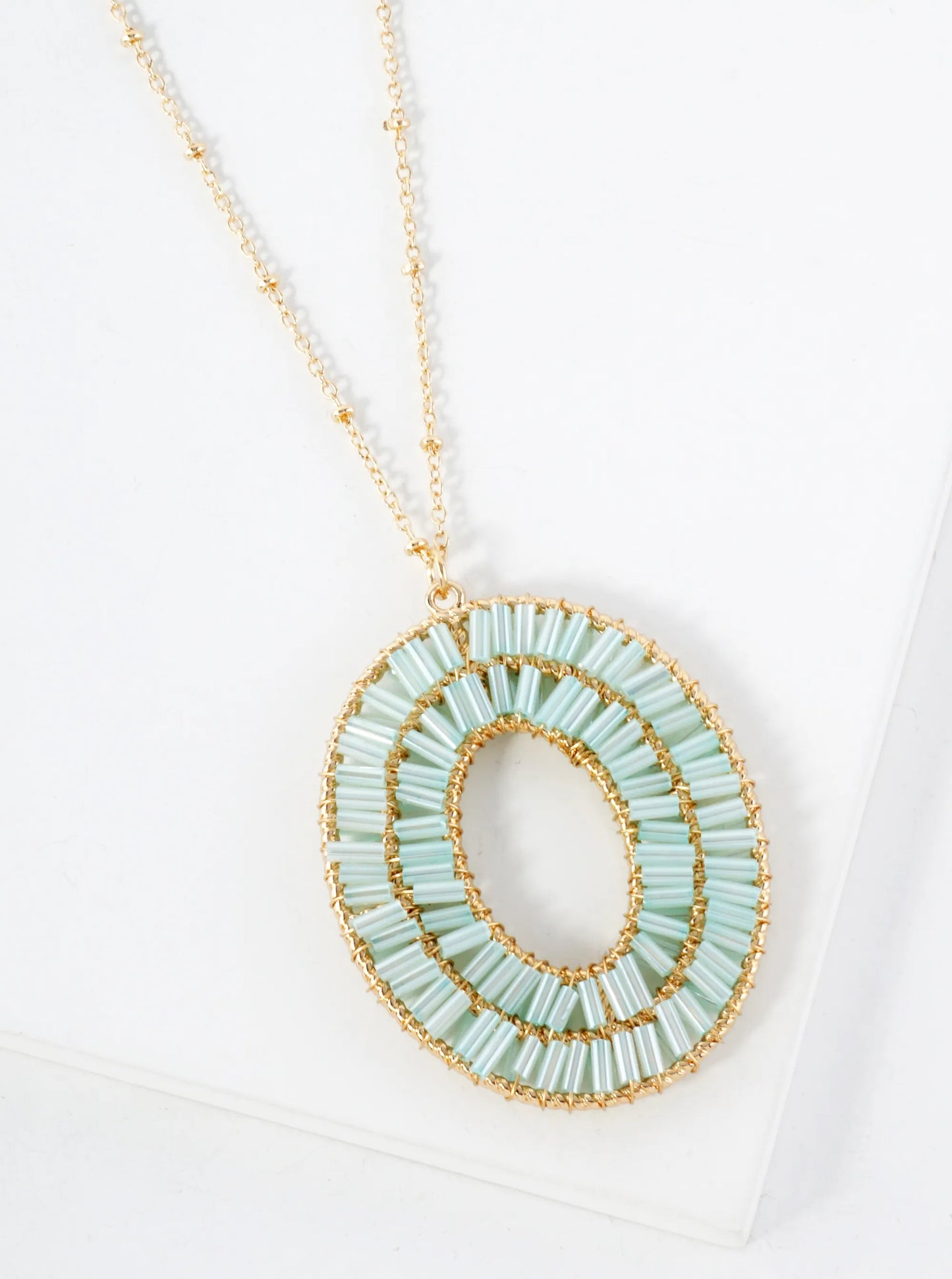Glass-Beads Thread-Wrapped Oval Drop Dangle Earrings