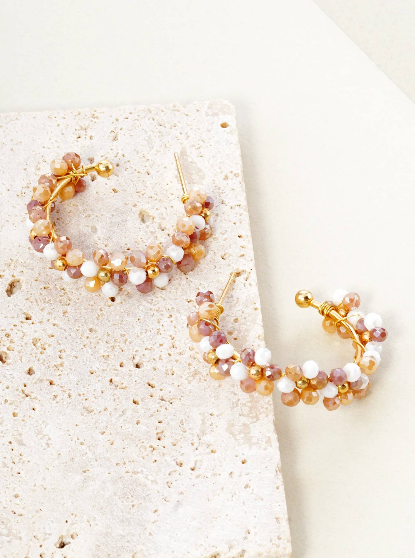 Glass Beads Wire Wrapped 25mm Flower Open Hoop Earrings