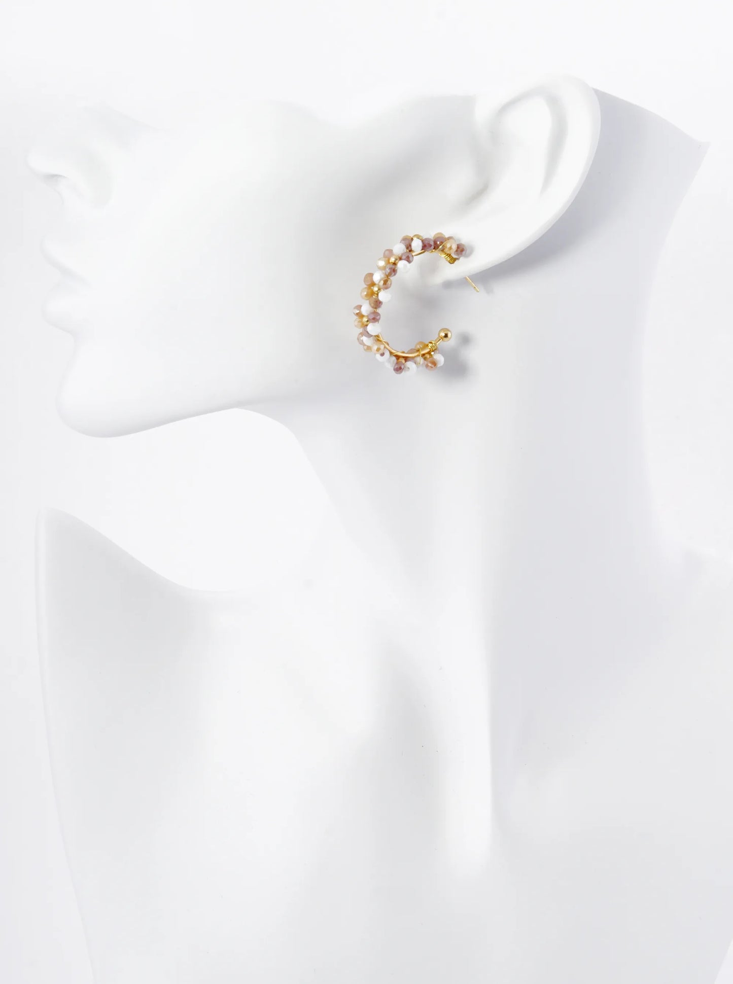 Glass Beads Wire Wrapped 25mm Flower Open Hoop Earrings
