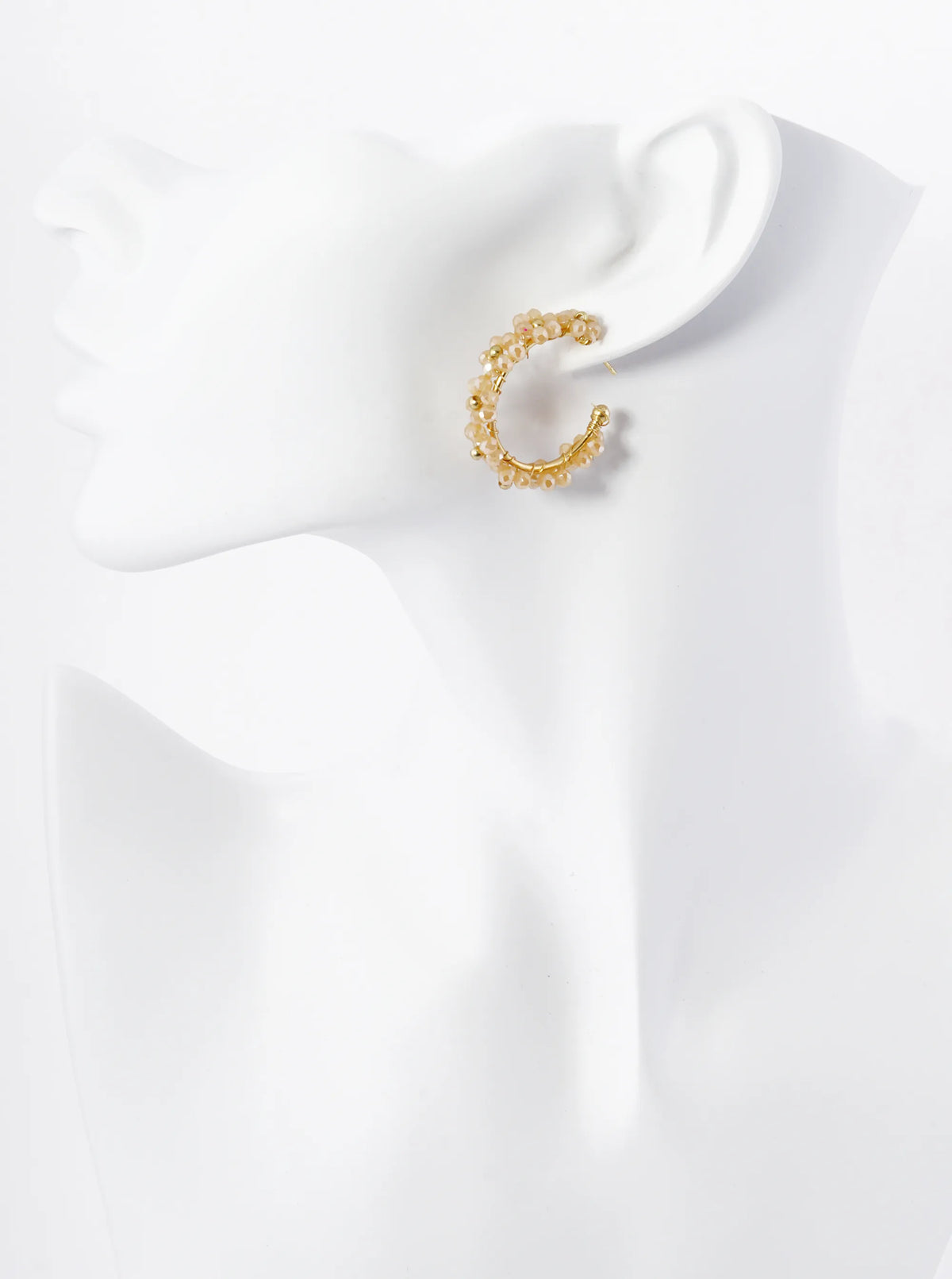 Glass Beads Wire Wrapped 25mm Flower Open Hoop Earrings