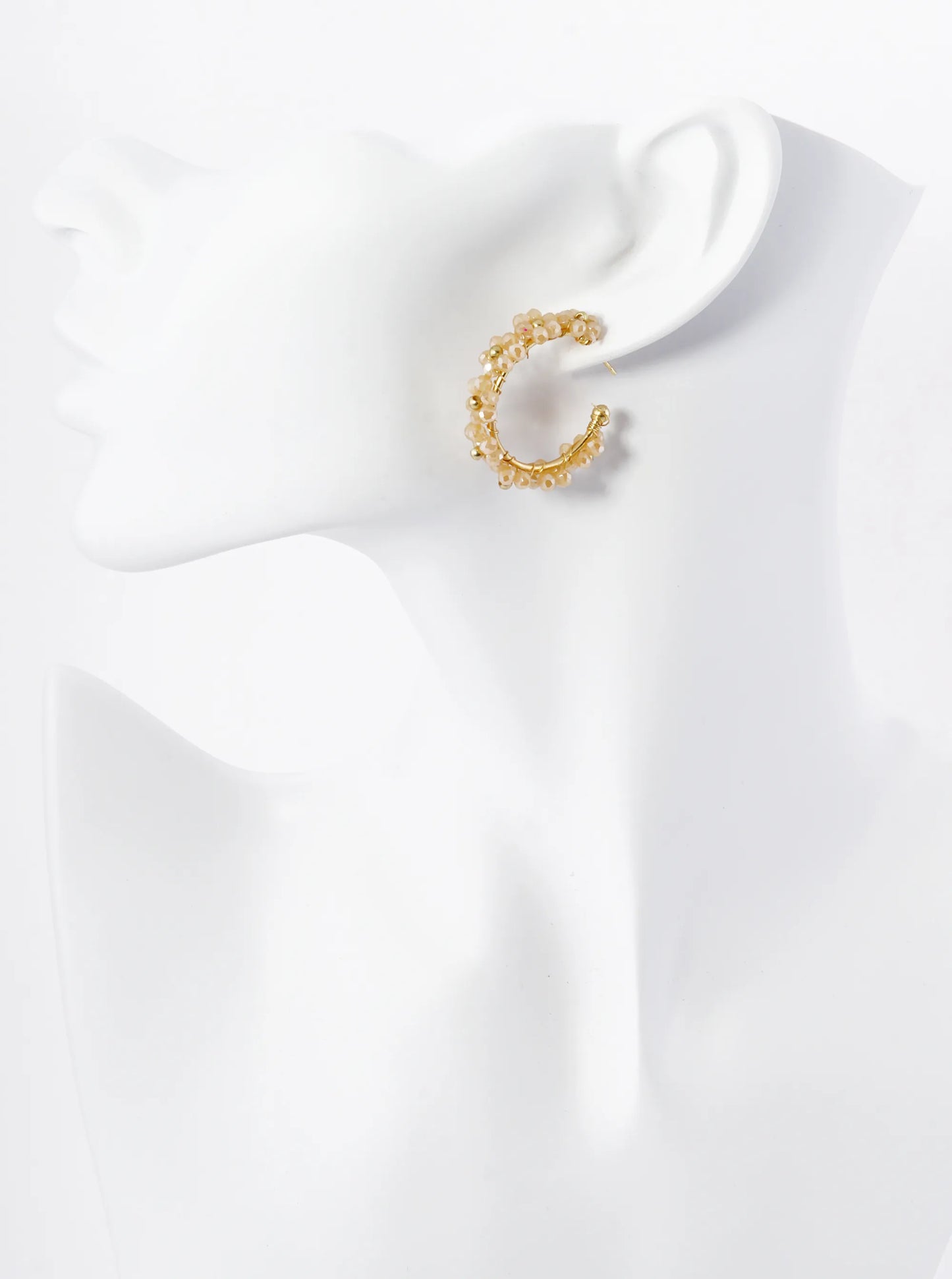 Glass Beads Wire Wrapped 25mm Flower Open Hoop Earrings