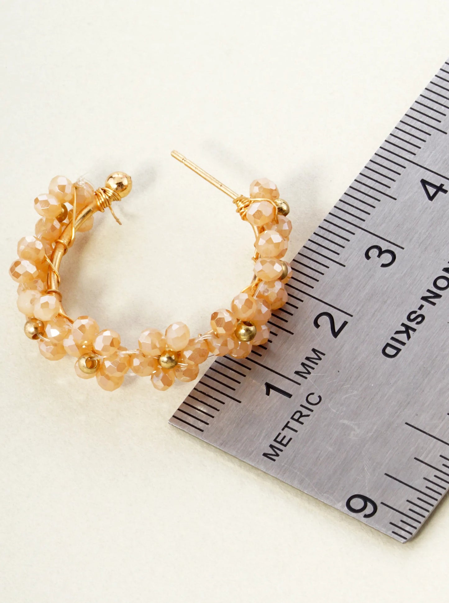 Glass Beads Wire Wrapped 25mm Flower Open Hoop Earrings
