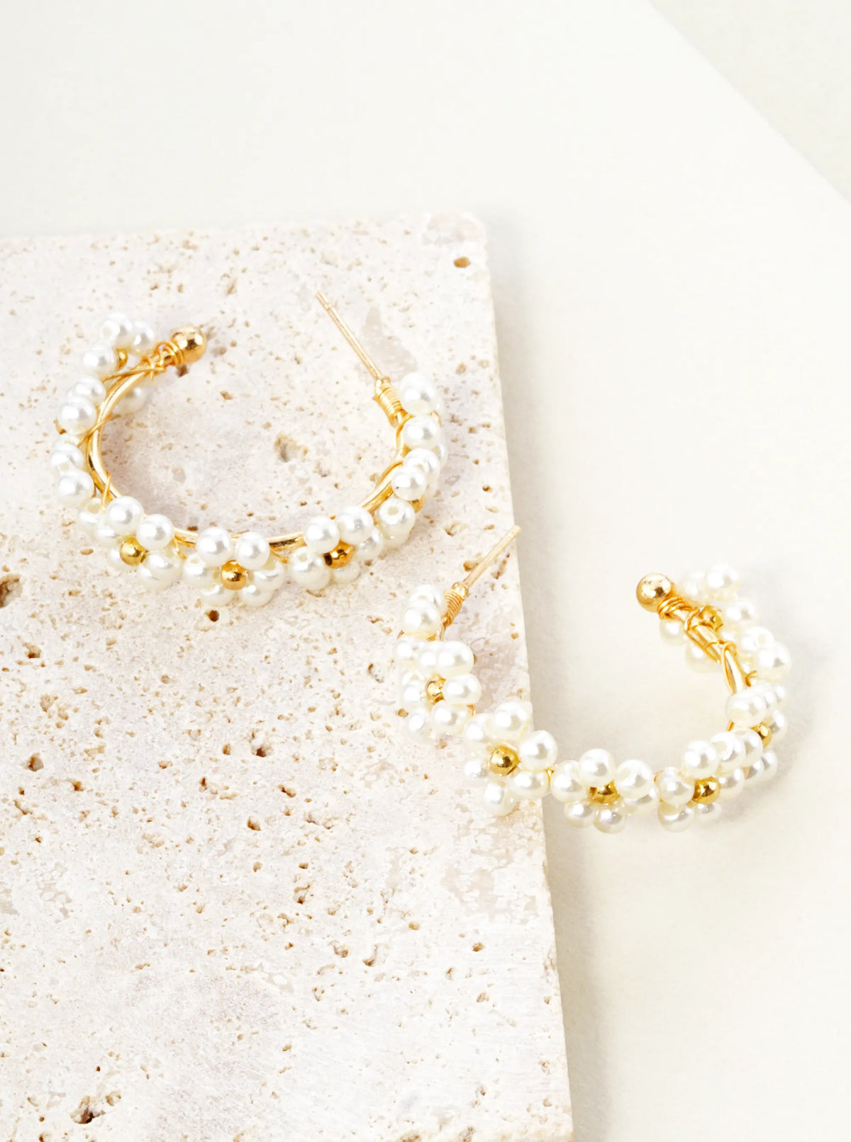 Glass Beads Wire Wrapped 25mm Flower Open Hoop Earrings