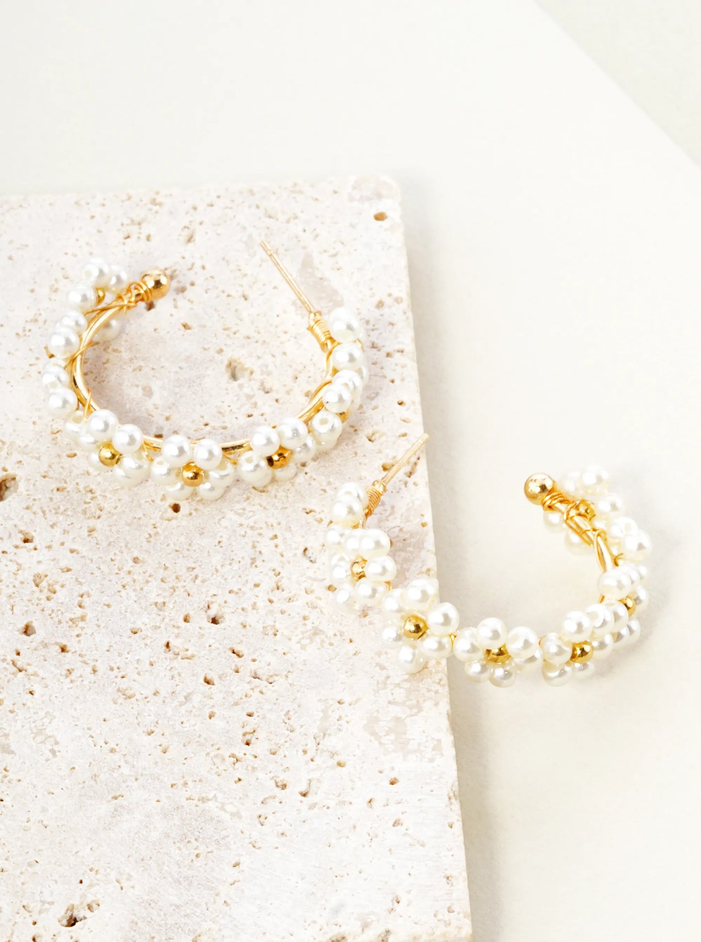 Glass Beads Wire Wrapped 25mm Flower Open Hoop Earrings
