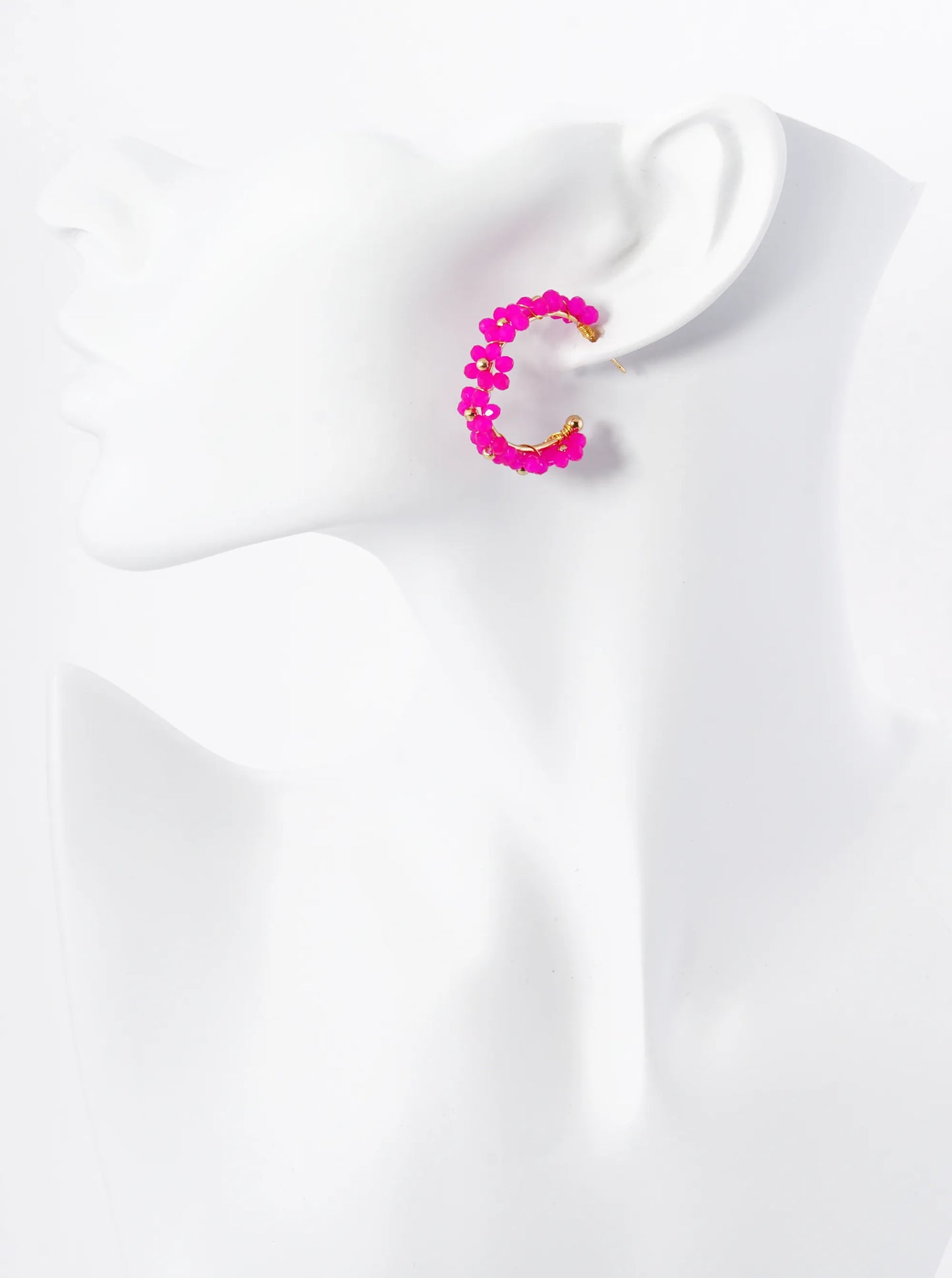 Glass Beads Wire Wrapped 25mm Flower Open Hoop Earrings