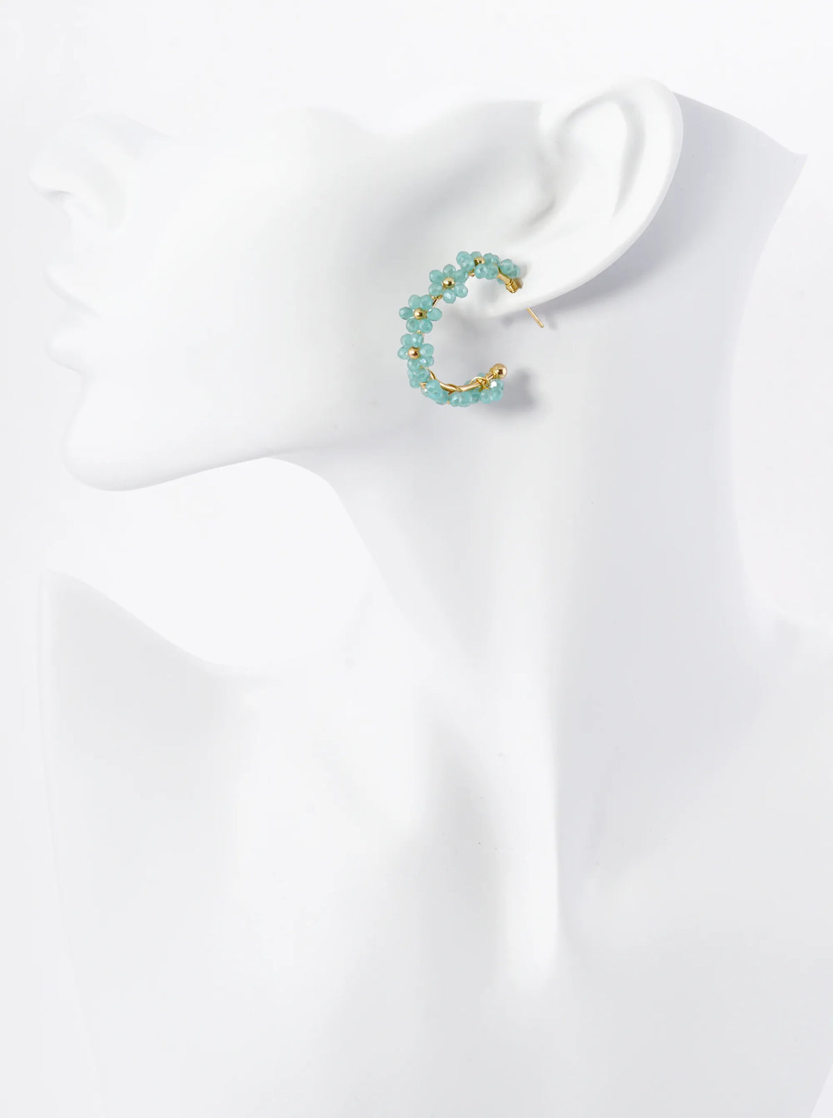 Glass Beads Wire Wrapped 25mm Flower Open Hoop Earrings