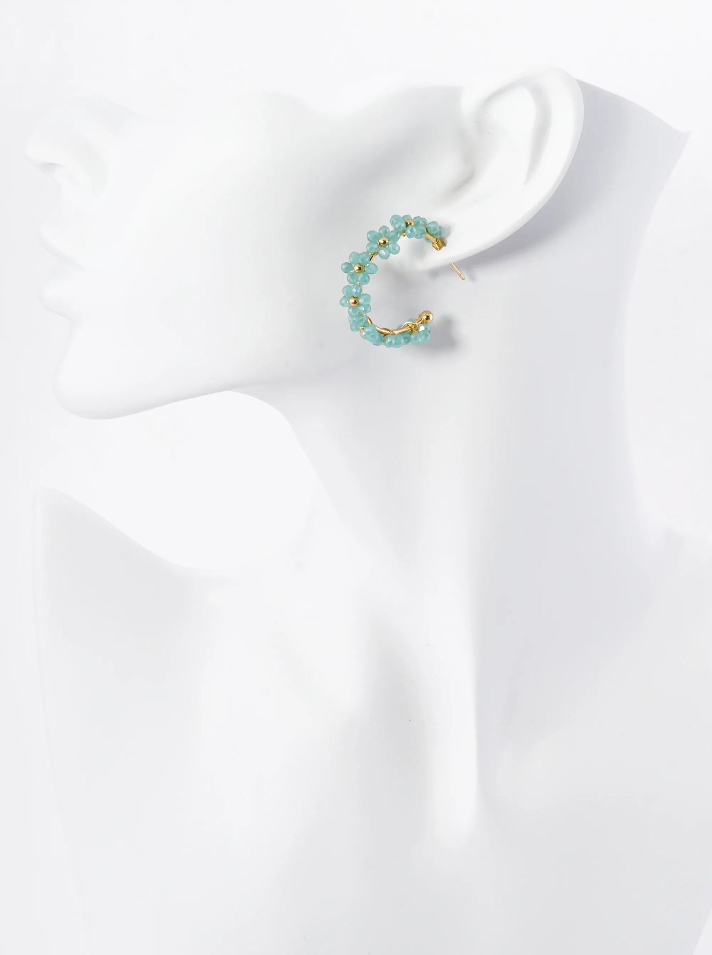 Glass Beads Wire Wrapped 25mm Flower Open Hoop Earrings