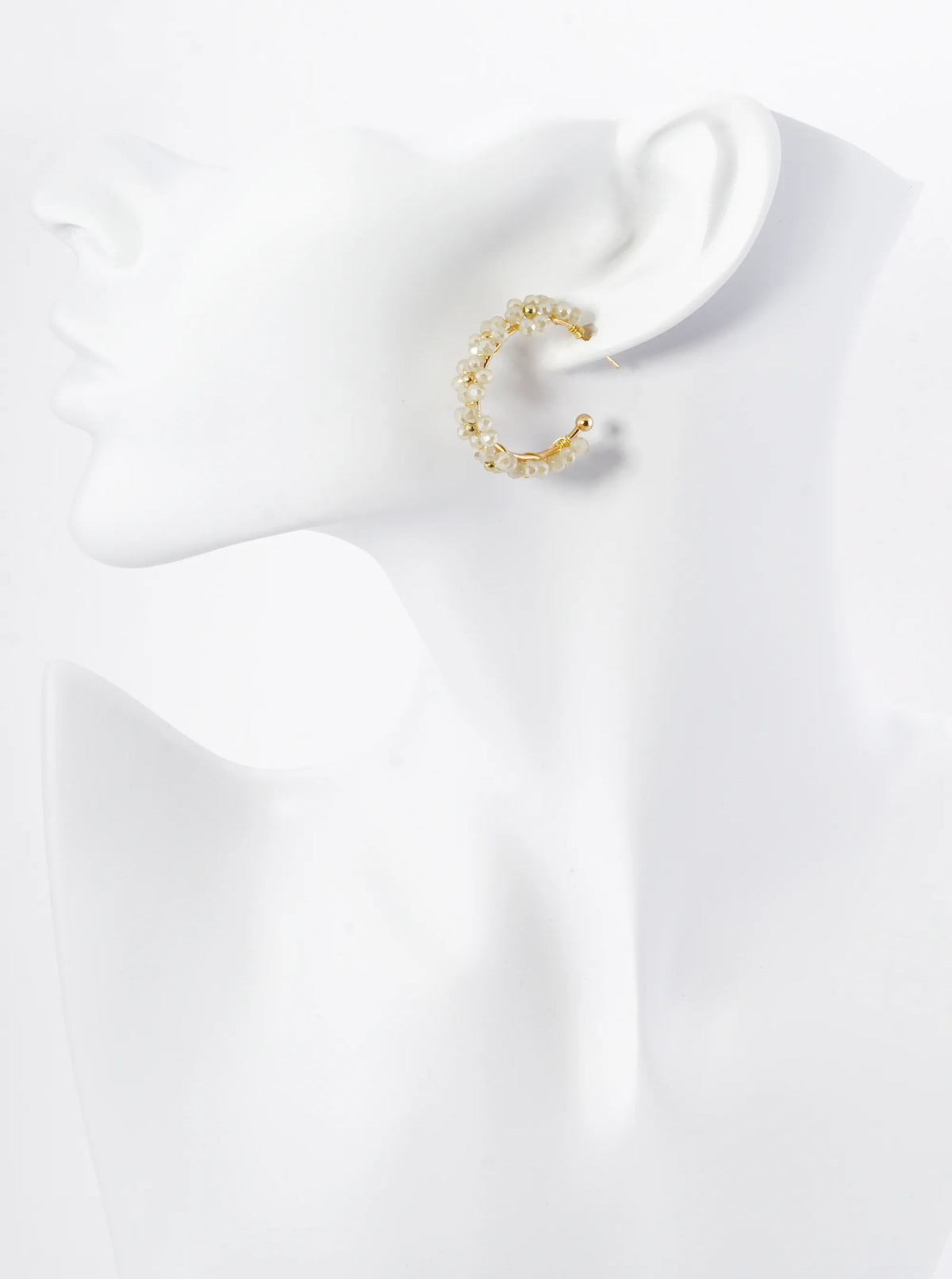 Glass Beads Wire Wrapped 25mm Flower Open Hoop Earrings