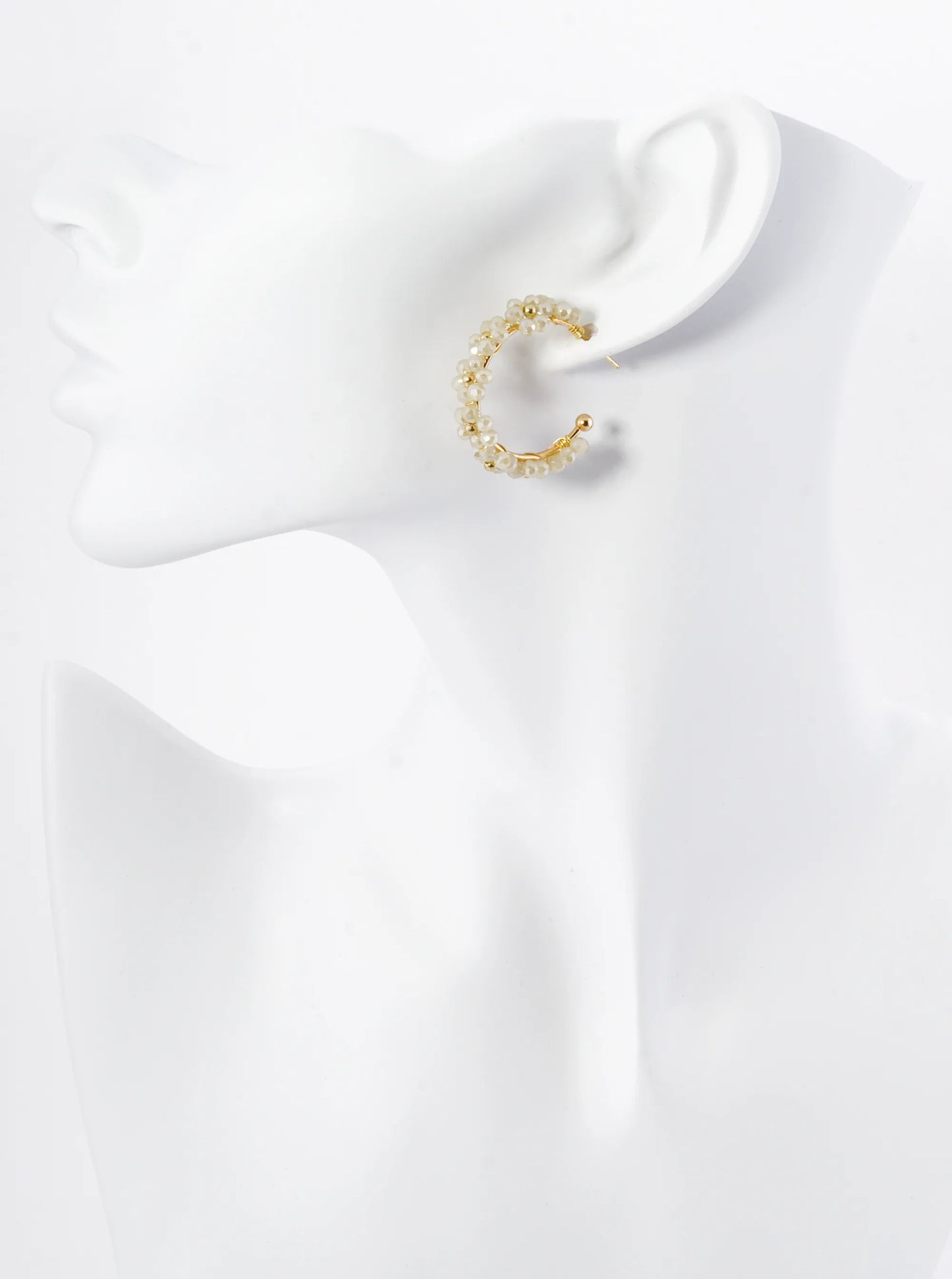 Glass Beads Wire Wrapped 25mm Flower Open Hoop Earrings