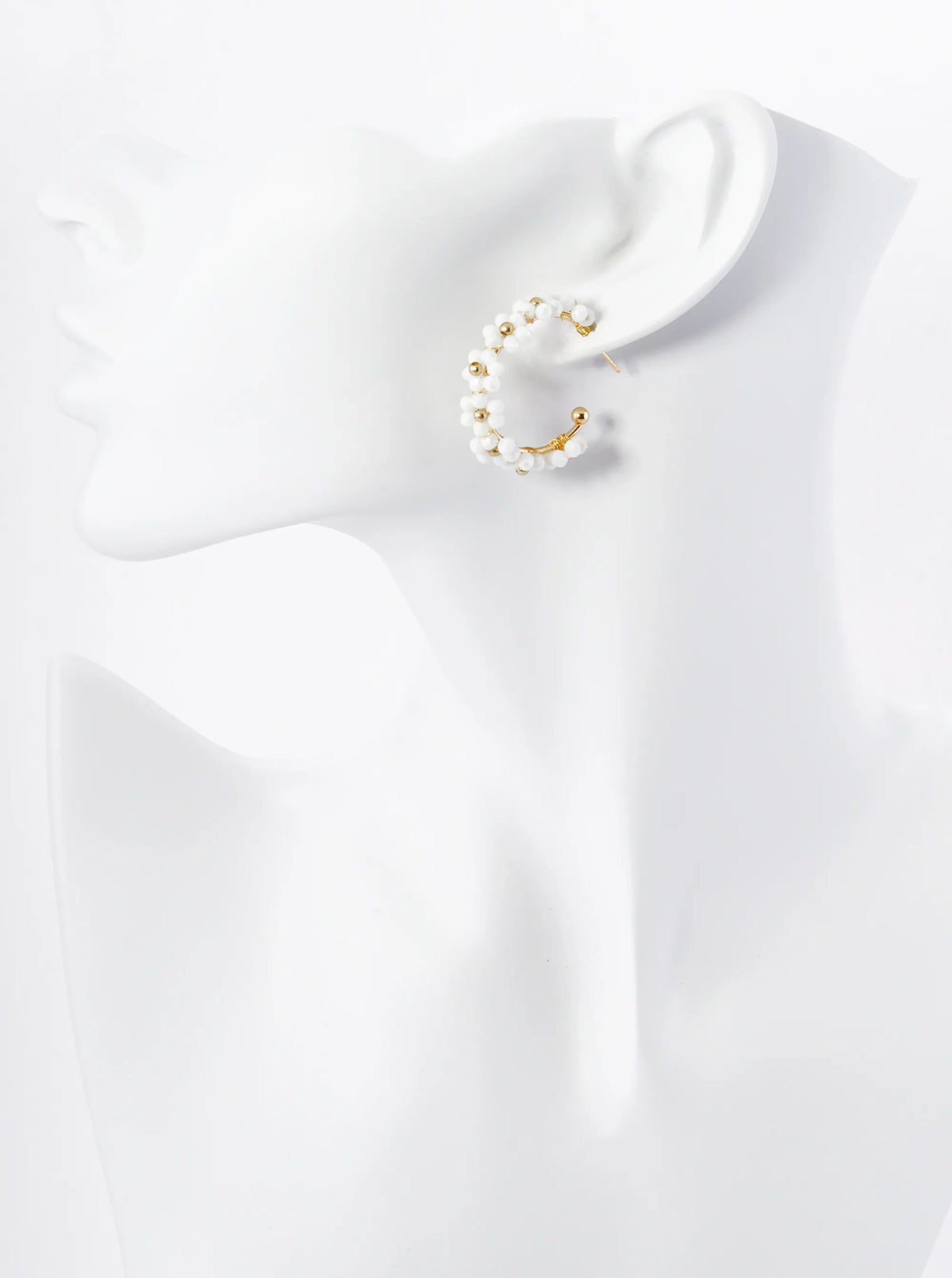 Glass Beads Wire Wrapped 25mm Flower Open Hoop Earrings