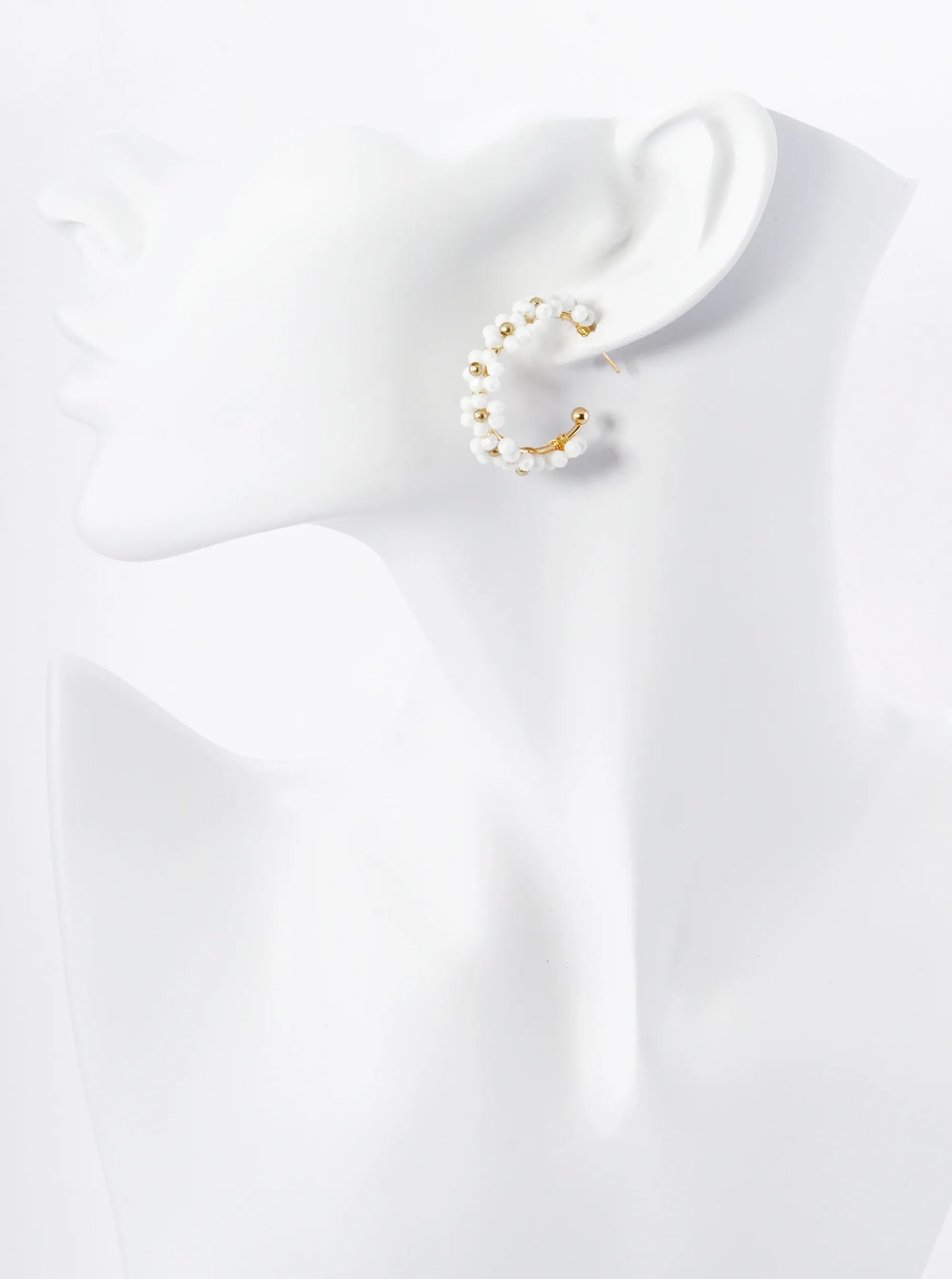 Glass Beads Wire Wrapped 25mm Flower Open Hoop Earrings