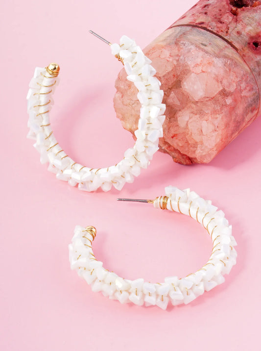 Glass Beads Wire Wrapped 40mm Open Hoop Earrings