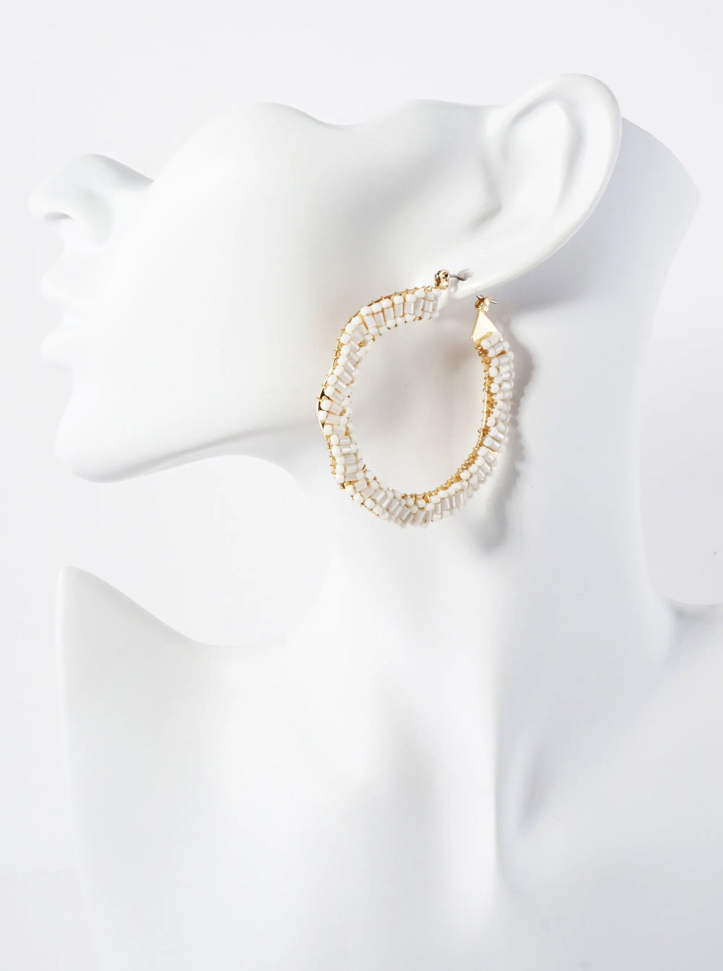 Glass-Beads Wire-Wrapped 50mm Wavy Hinged Hoop Earrings