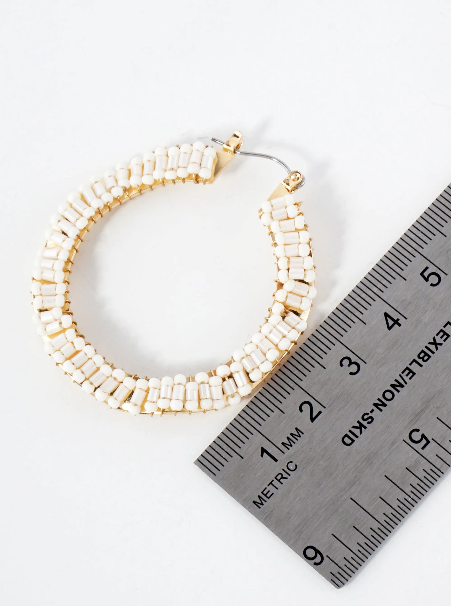 Glass-Beads Wire-Wrapped 50mm Wavy Hinged Hoop Earrings