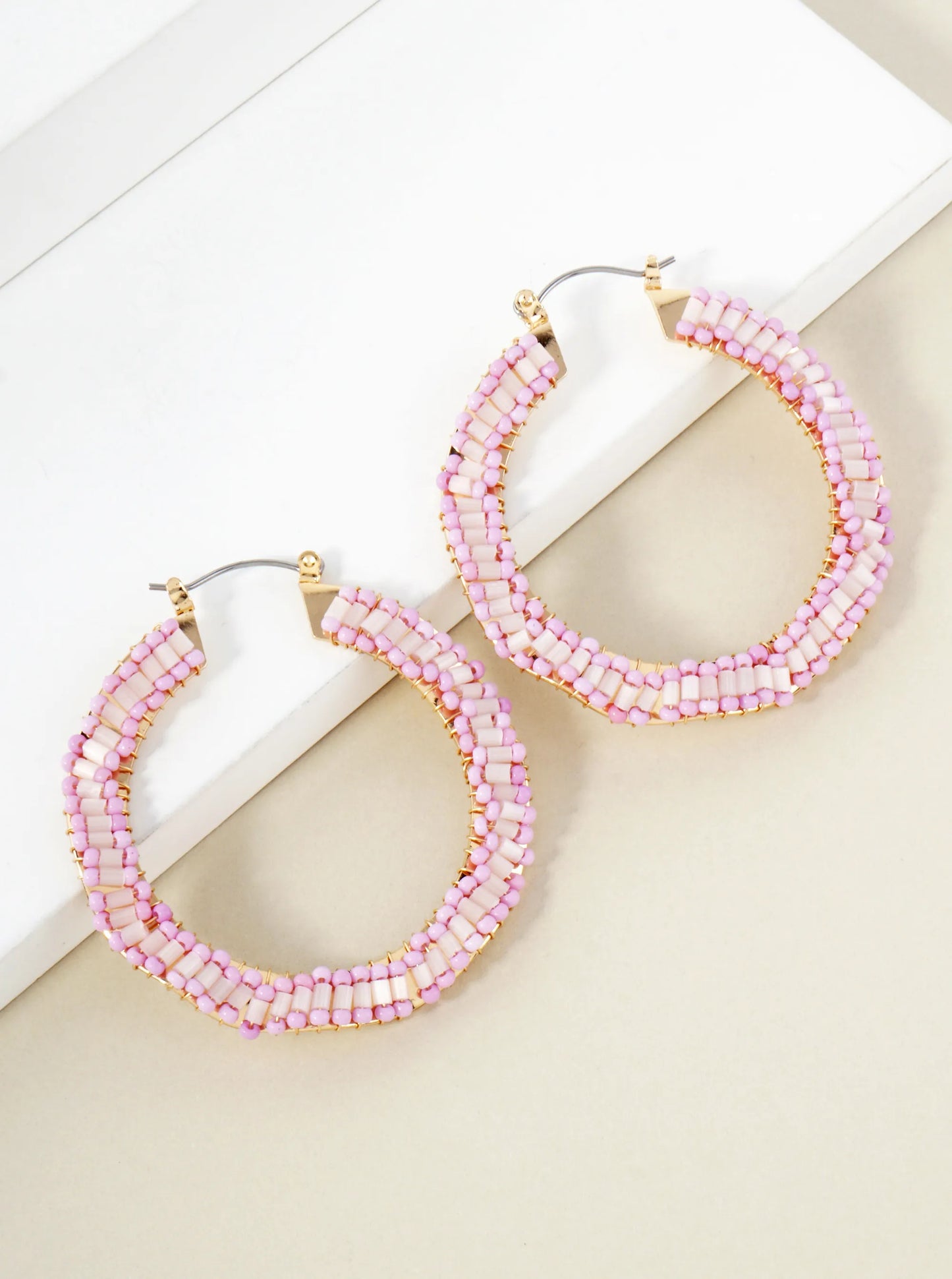Glass-Beads Wire-Wrapped 50mm Wavy Hinged Hoop Earrings