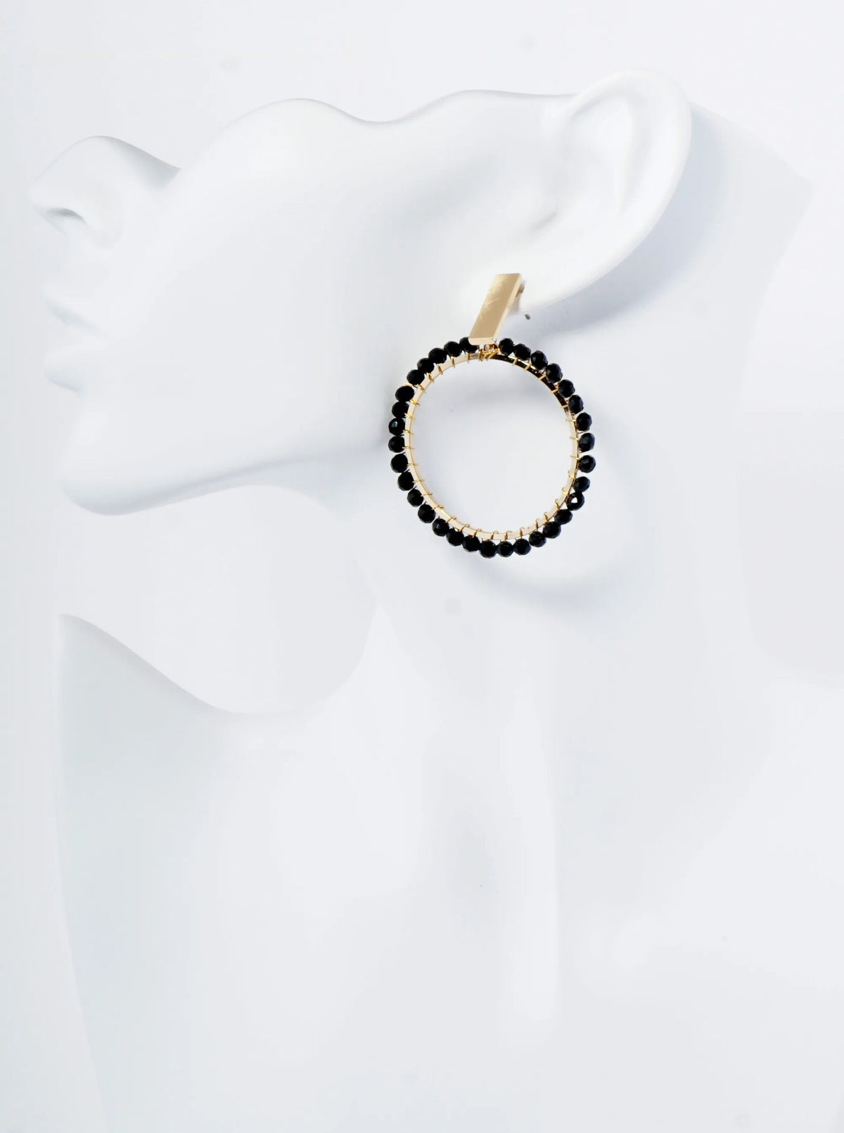 Glass Beads Wire Wrapped Circle Dangle Post Earrings