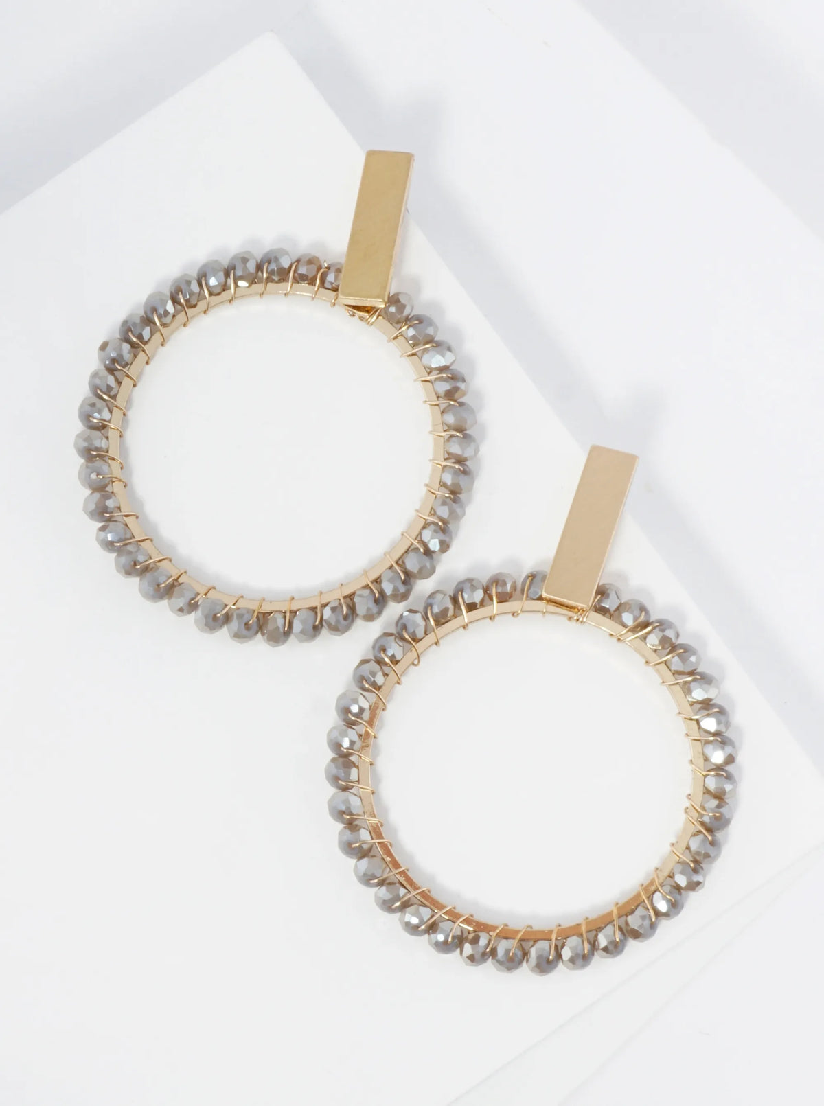 Glass Beads Wire Wrapped Circle Dangle Post Earrings