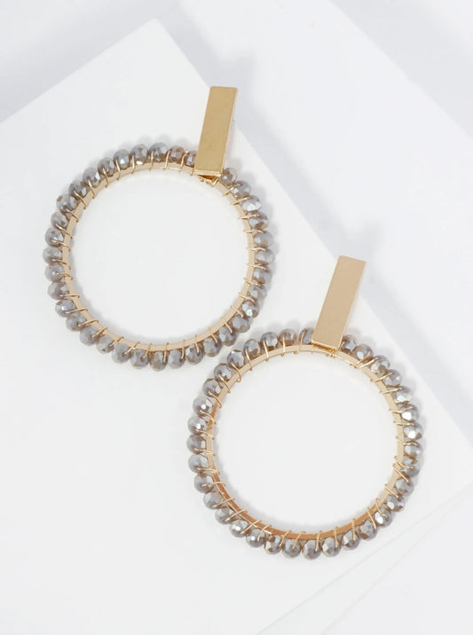 Glass Beads Wire Wrapped Circle Dangle Post Earrings
