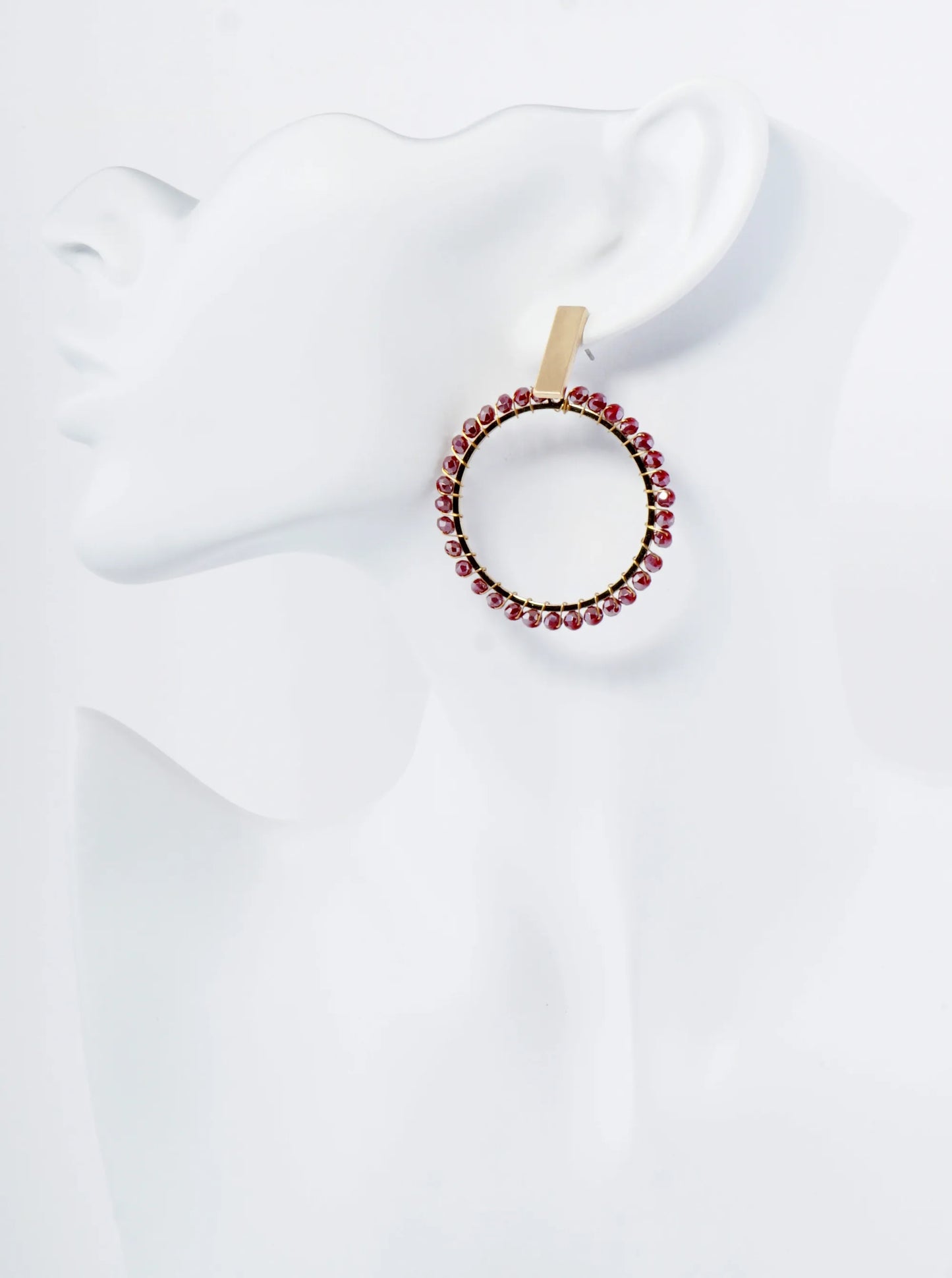 Glass Beads Wire Wrapped Circle Dangle Post Earrings