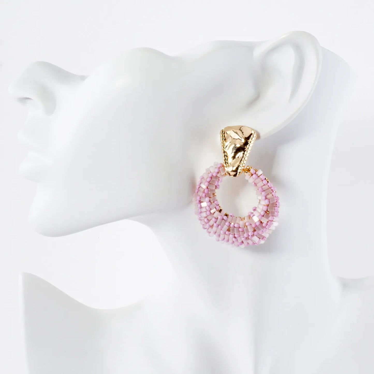 Glass Beads Wire Wrapped Circle Drop Doorknocker Earrings