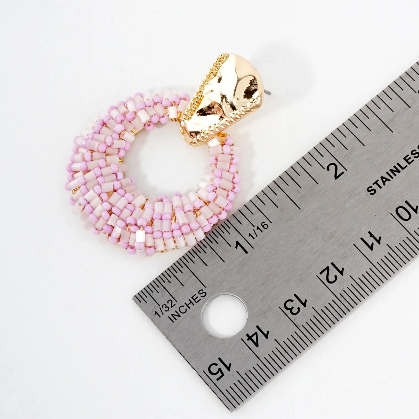 Glass Beads Wire Wrapped Circle Drop Doorknocker Earrings