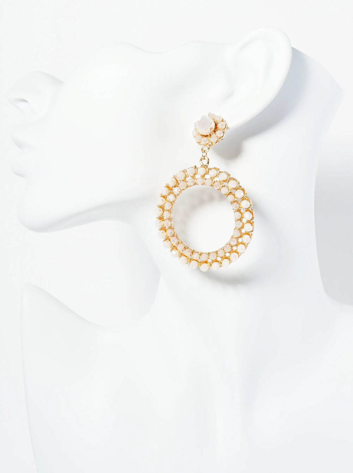 Glass Beads Wire Wrapped Circle Drop Statement Earrings
