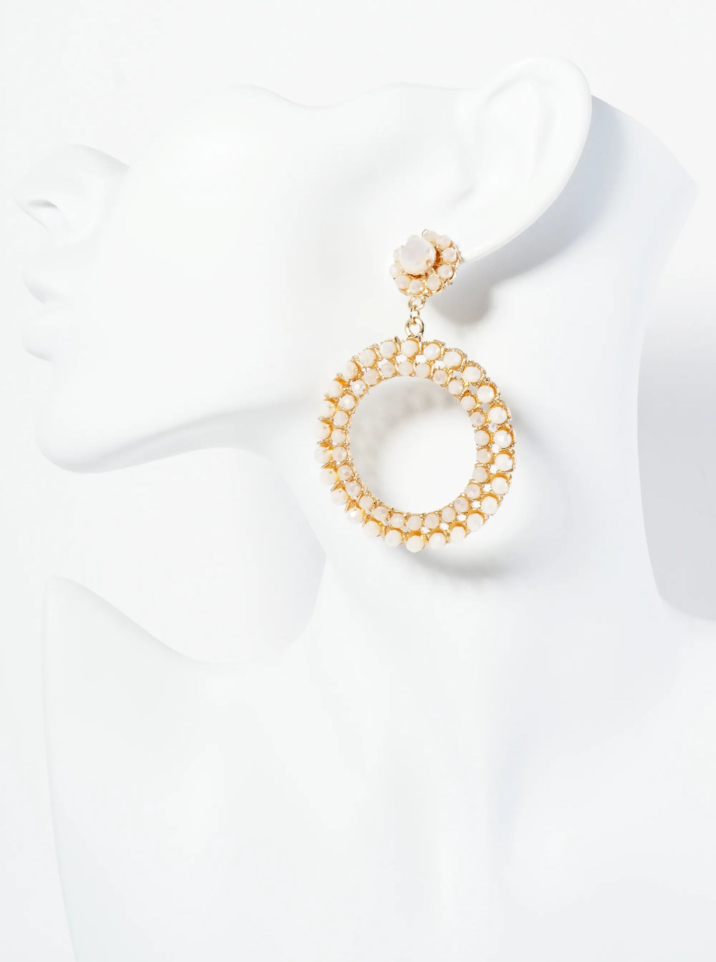Glass Beads Wire Wrapped Circle Drop Statement Earrings