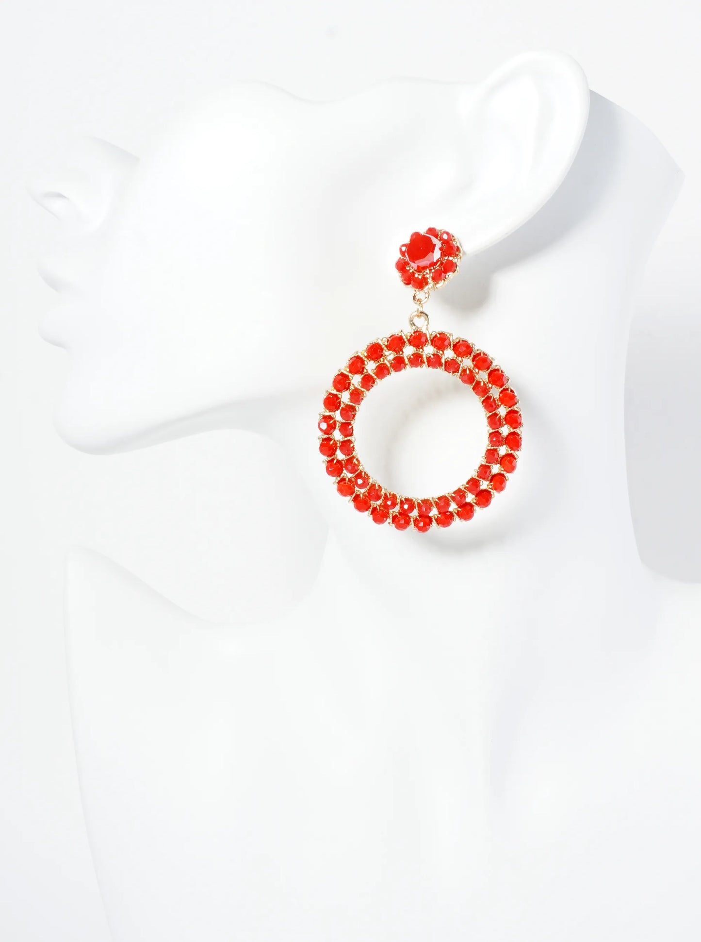 Glass Beads Wire Wrapped Circle Drop Statement Earrings