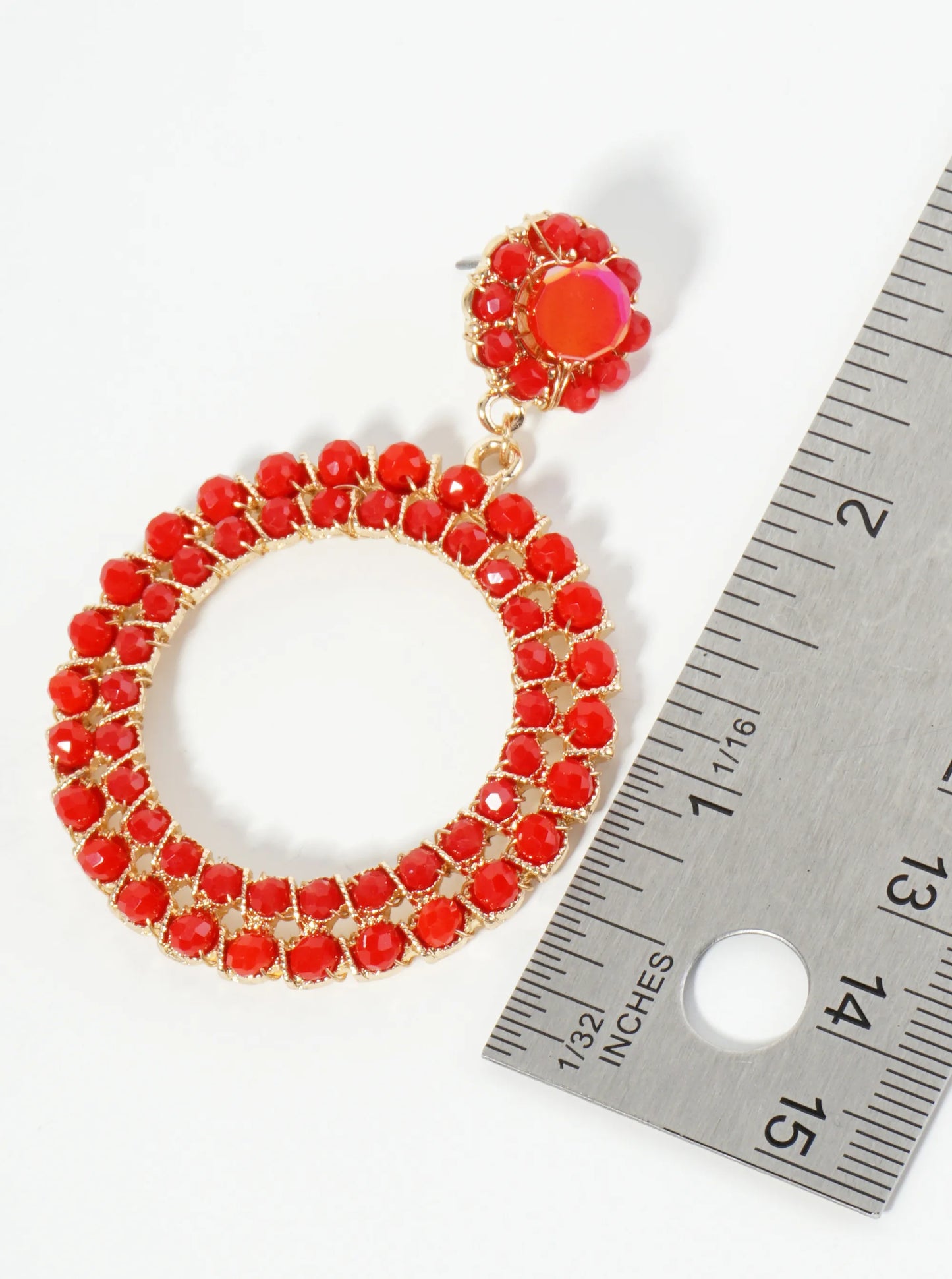 Glass Beads Wire Wrapped Circle Drop Statement Earrings