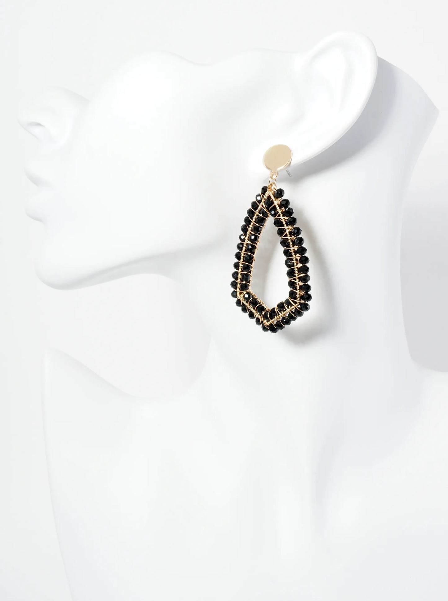 Glass Beads Wire Wrapped Dangle Post Earrings