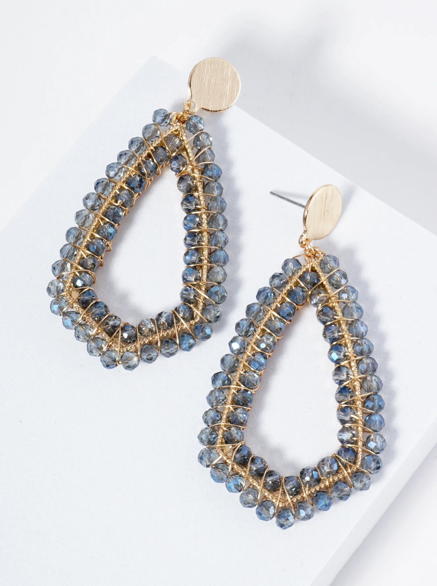 Glass Beads Wire Wrapped Dangle Post Earrings