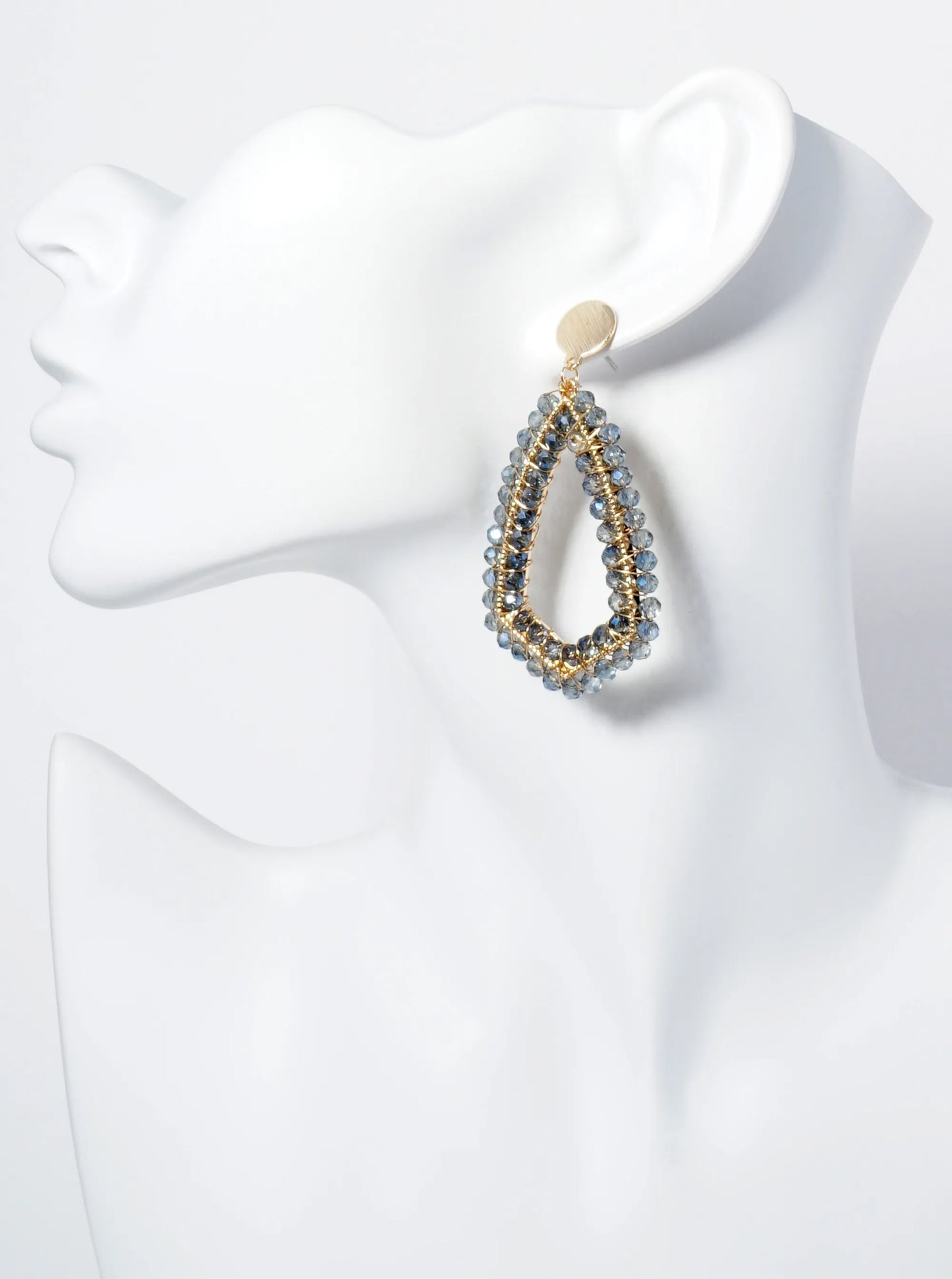 Glass Beads Wire Wrapped Dangle Post Earrings