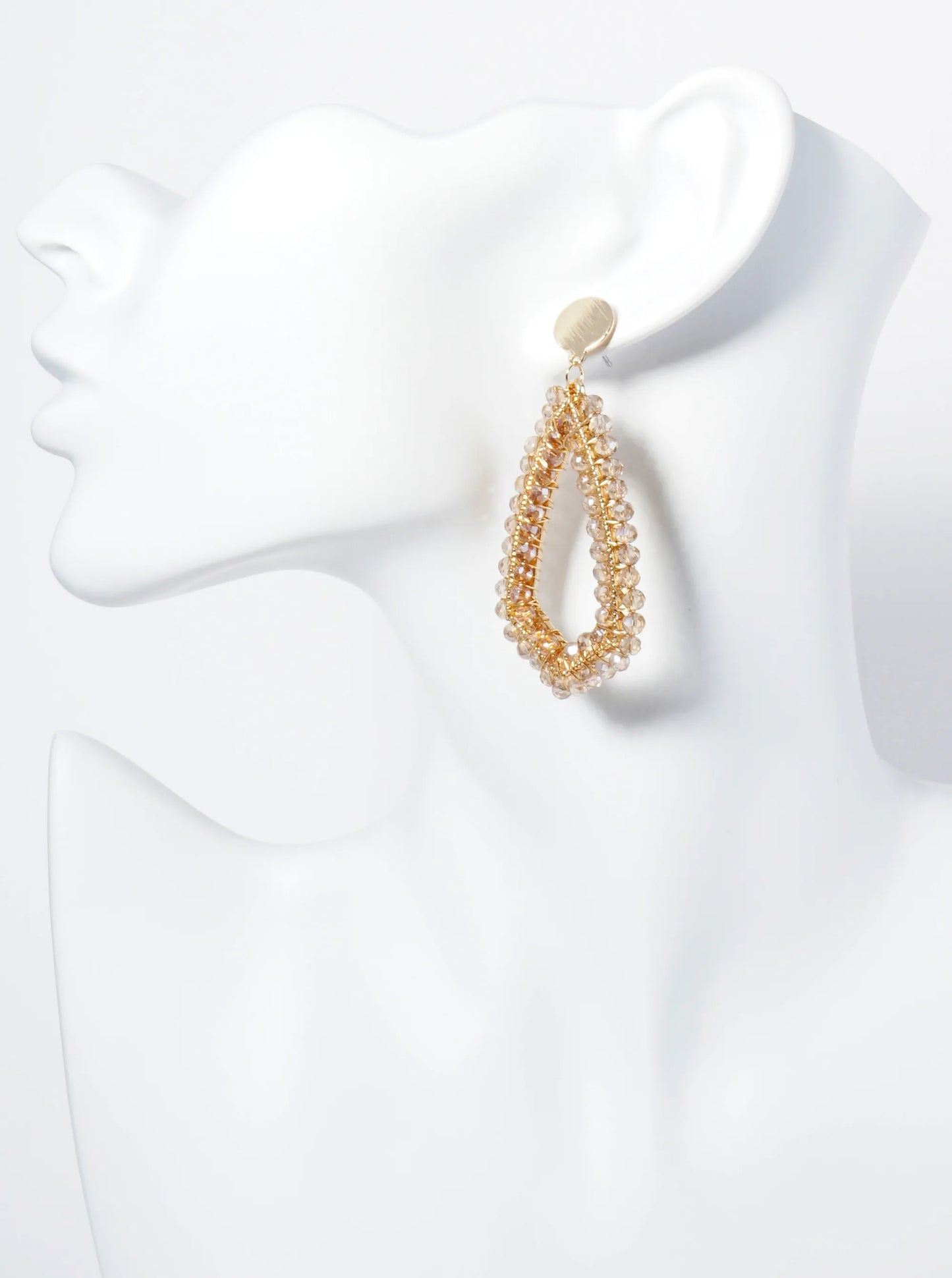 Glass Beads Wire Wrapped Dangle Post Earrings