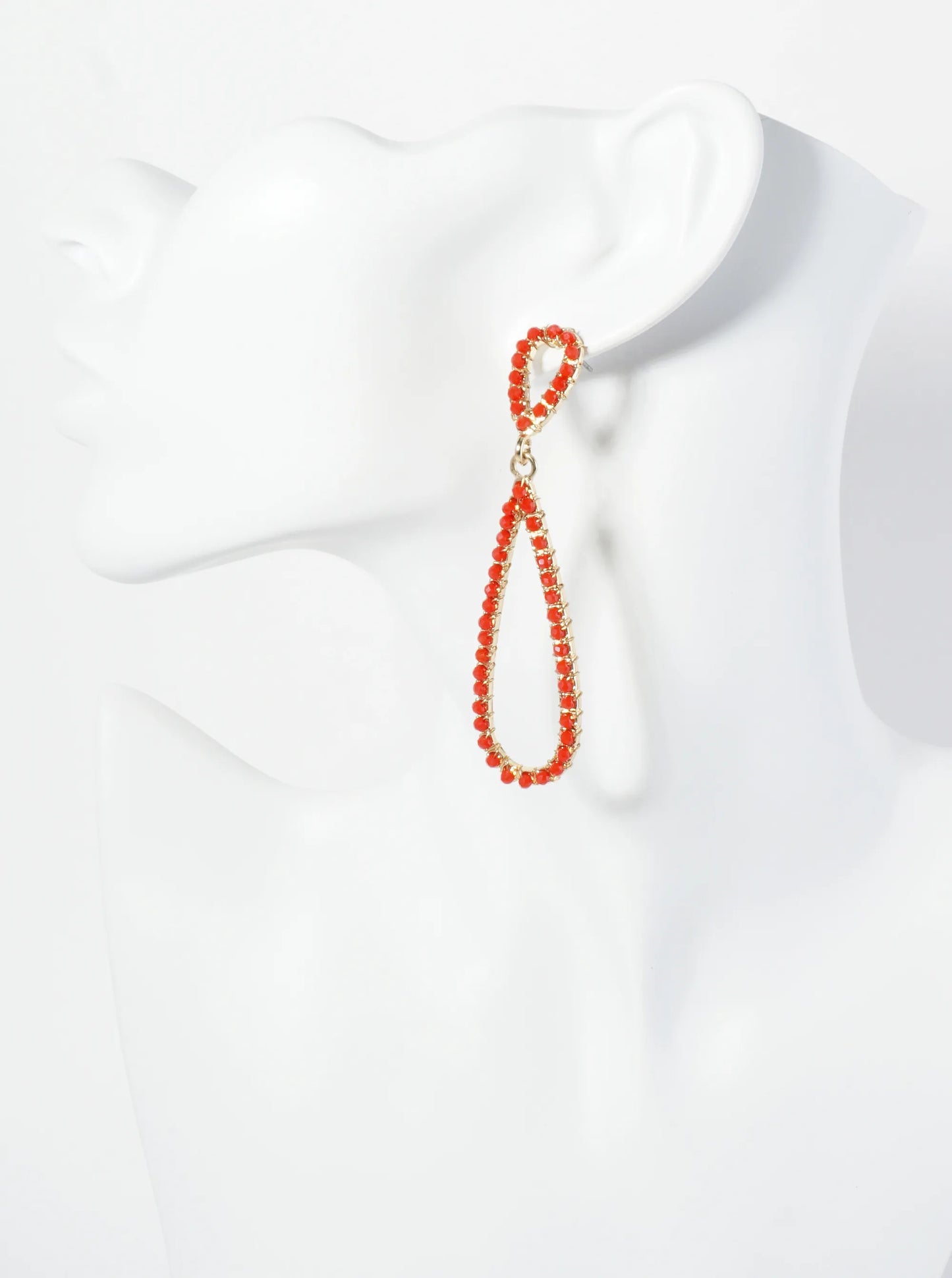 Glass Beads Wire Wrapped Elongated Double Teardrop Dangle Post Earrings