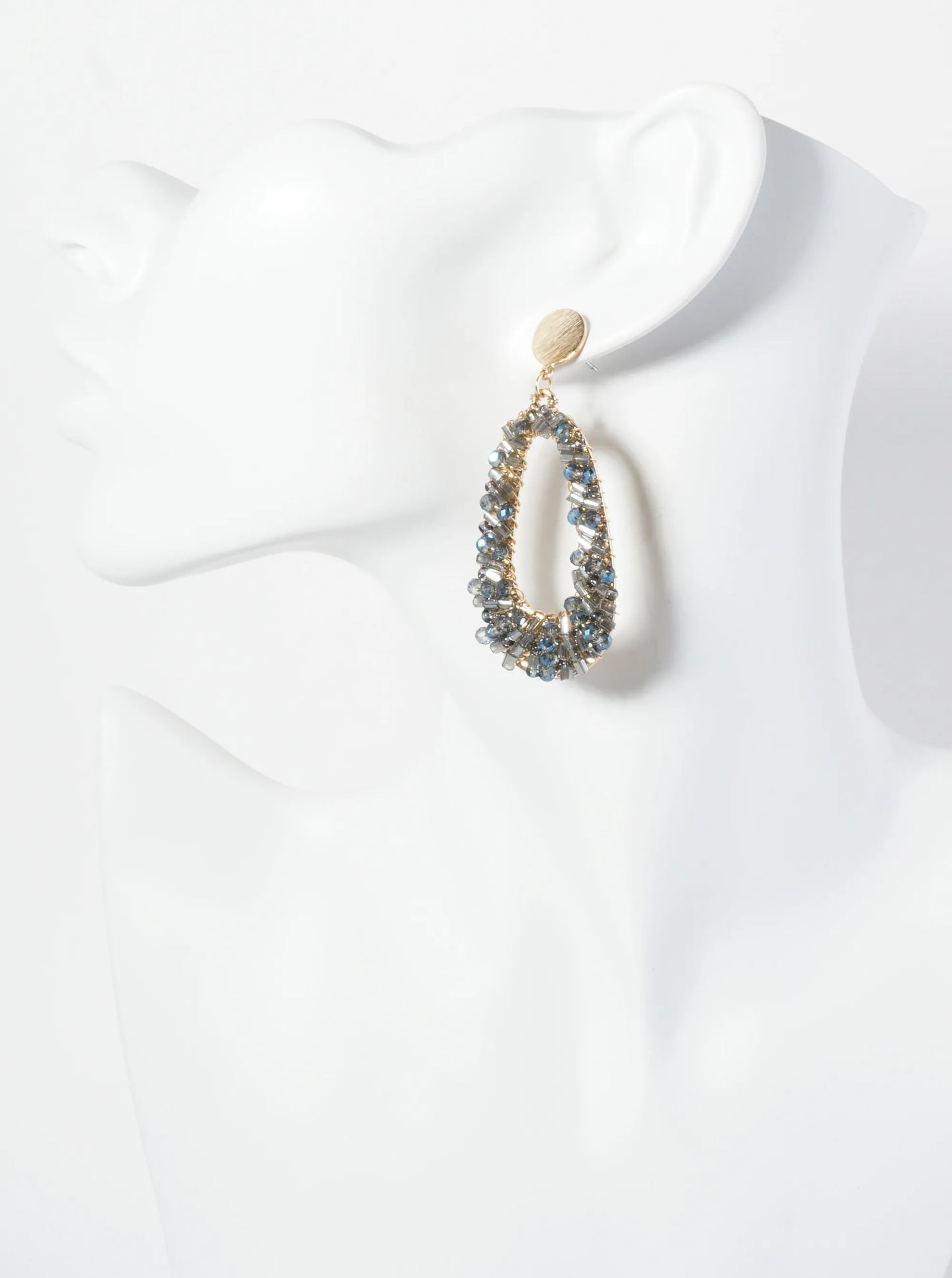 Glass Beads Wire Wrapped Elongated Teardrop Dangle Post Earrings