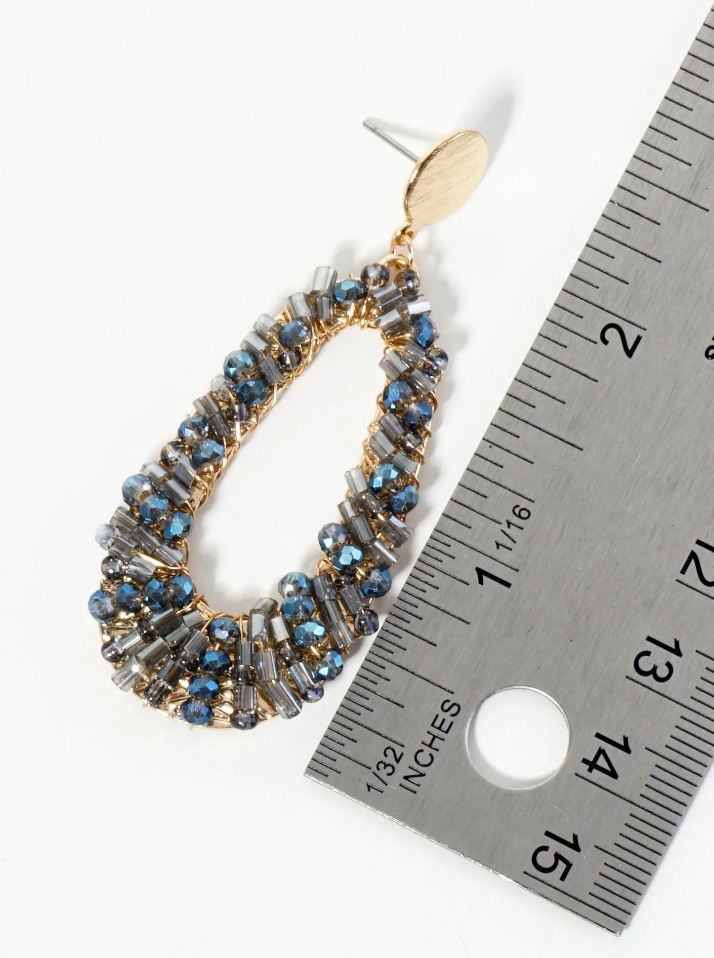 Glass Beads Wire Wrapped Elongated Teardrop Dangle Post Earrings