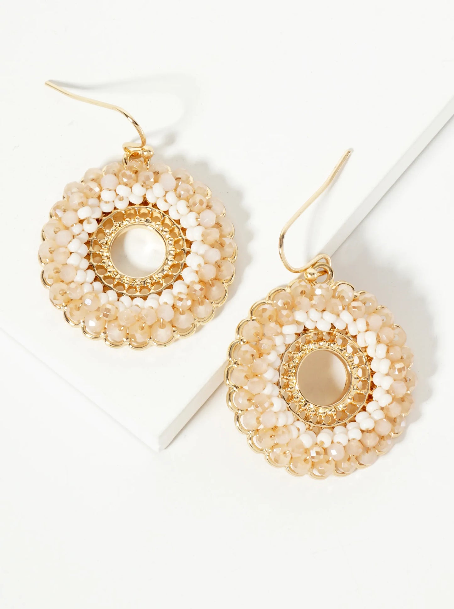Glass Beads Wire Wrapped Filigree Circle Dangle Earrings