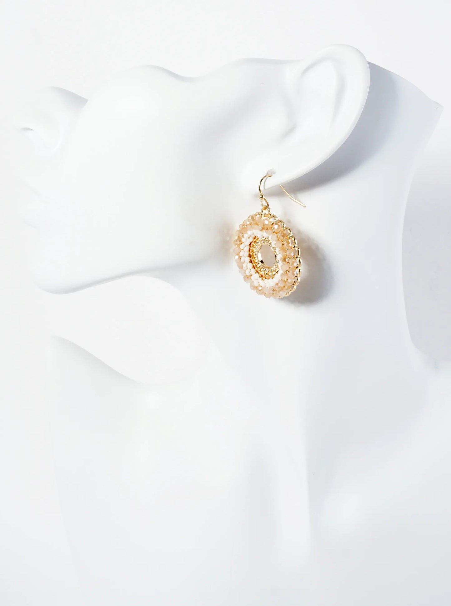 Glass Beads Wire Wrapped Filigree Circle Dangle Earrings