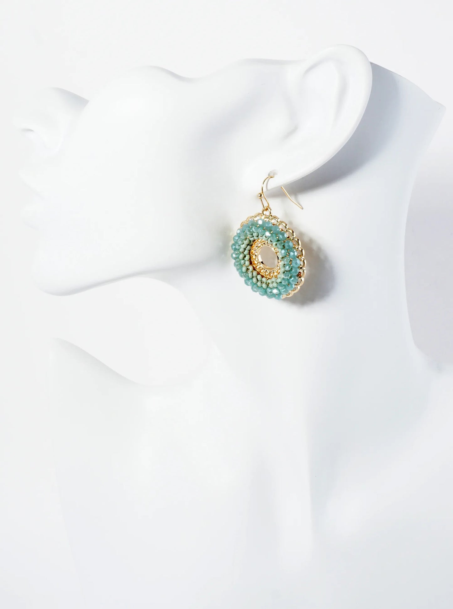 Glass Beads Wire Wrapped Filigree Circle Dangle Earrings
