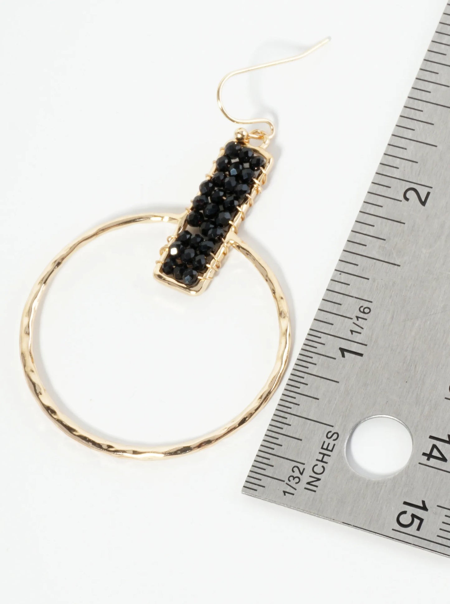 Glass Beads Wire Wrapped Hammered Circle Drop Earrings