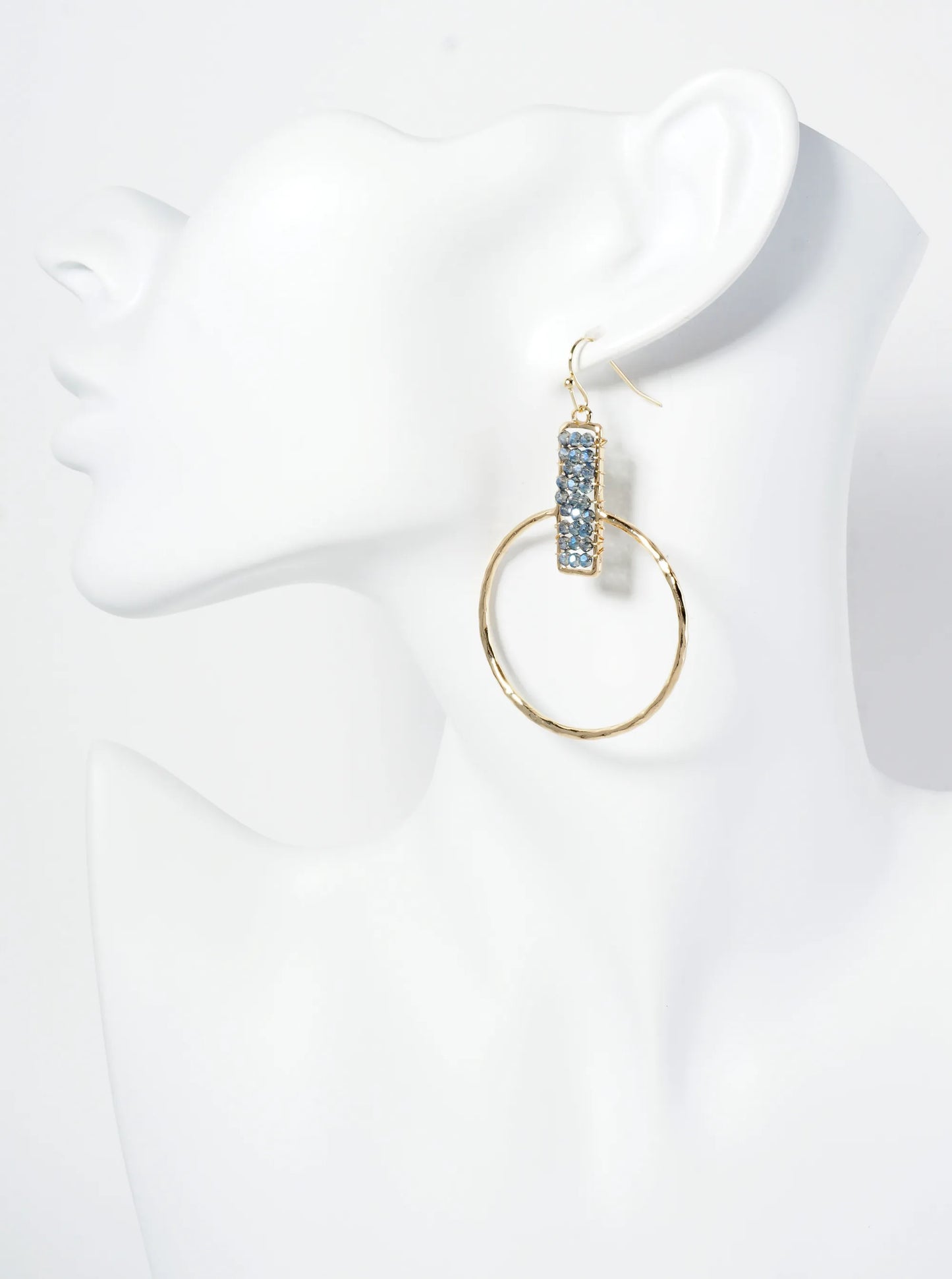 Glass Beads Wire Wrapped Hammered Circle Drop Earrings