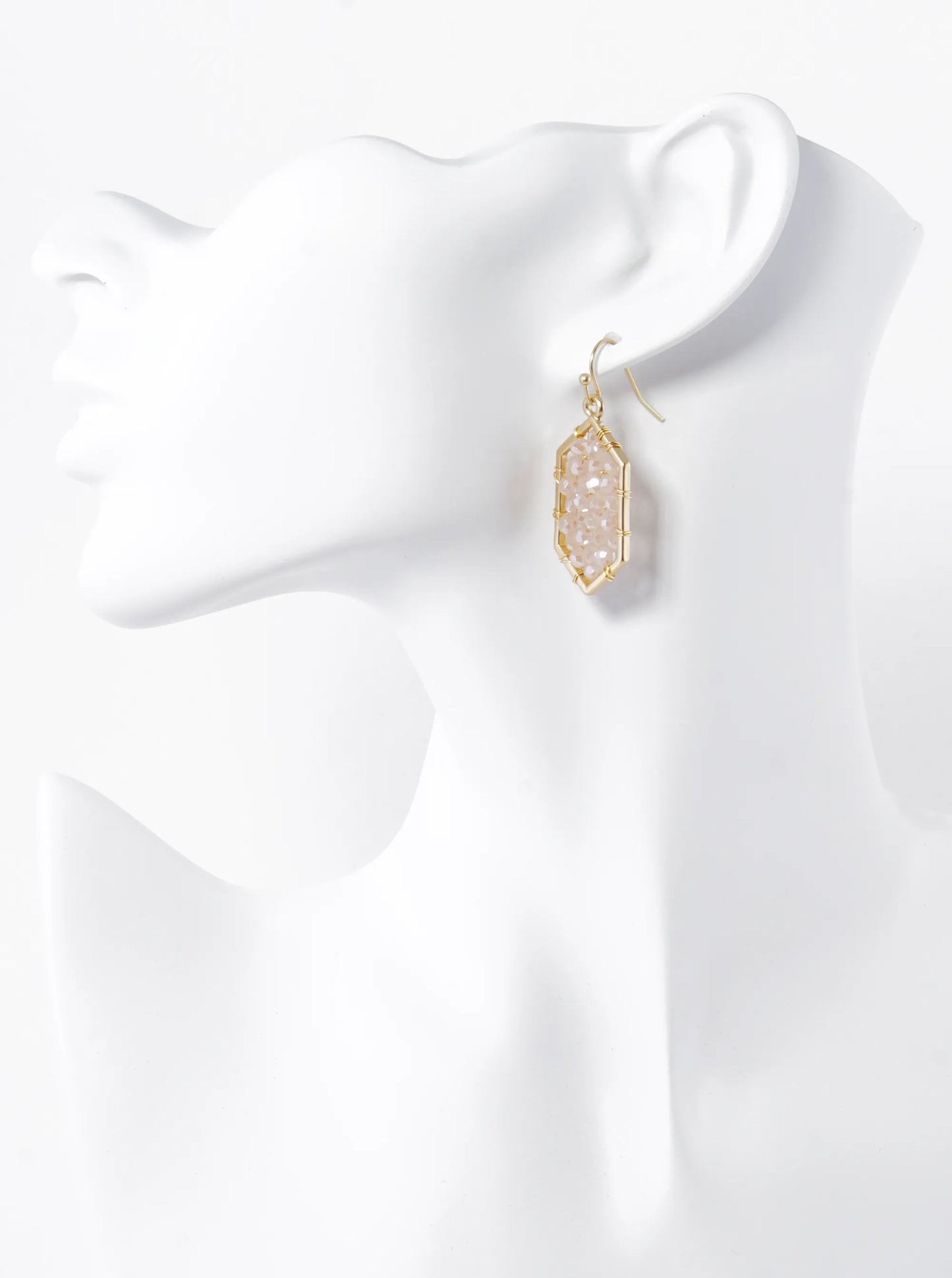 Glass Beads Wire Wrapped Hexagon Dangle Drop Earrings