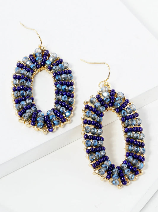 Glass Beads Wire Wrapped Long Hexagon Dangle Drop Earrings